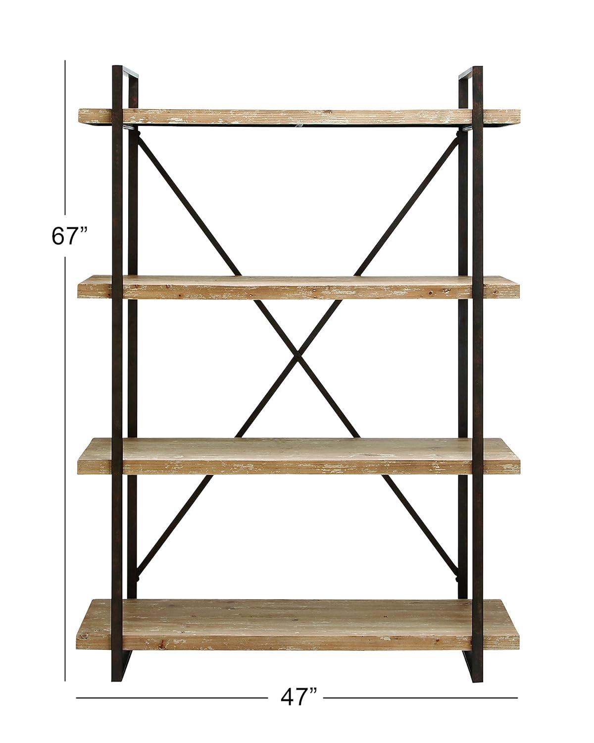 67" Tall Industrial Metal and Wood Bookshelf Brown - Olivia & May