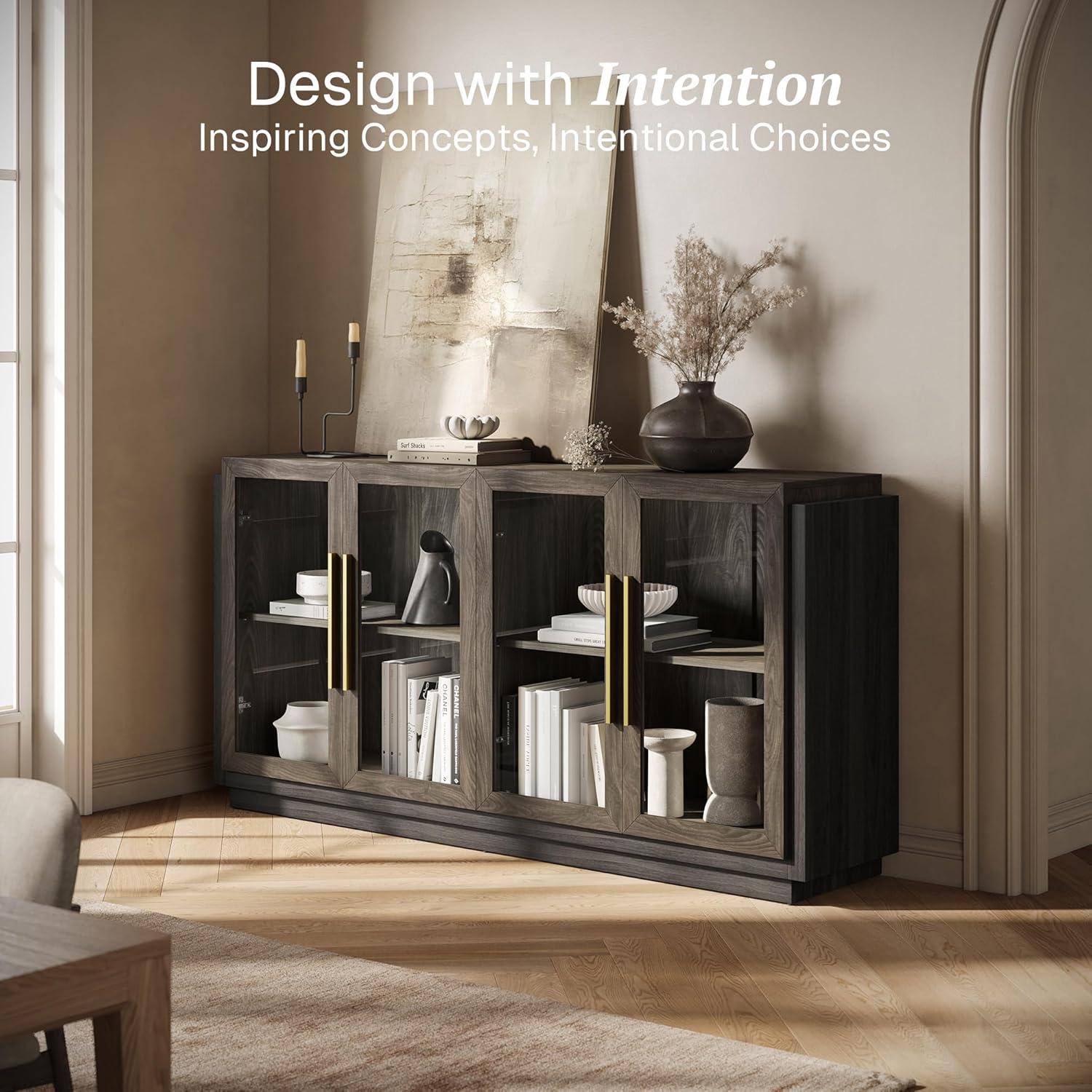 NEUTRALPOSTURE Sideboard Buffet Cabinet, Modern Wood Glass-Buffet-Sideboard With Storage, Console Table For Kitchen, Dining Room, Living Room, Hallway, Or Entrance - Brixston