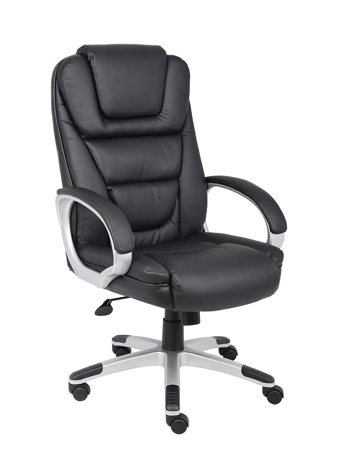 Executive Leatherplus Chair Black - Boss Office Products: High Back, Waterfall Seat, No Tool Assembly