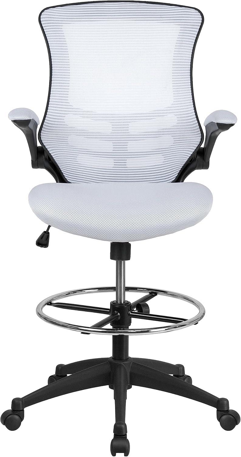 Flash Furniture Mid-Back Mesh Ergonomic Drafting Chair with Adjustable Foot Ring and Flip-Up Arms