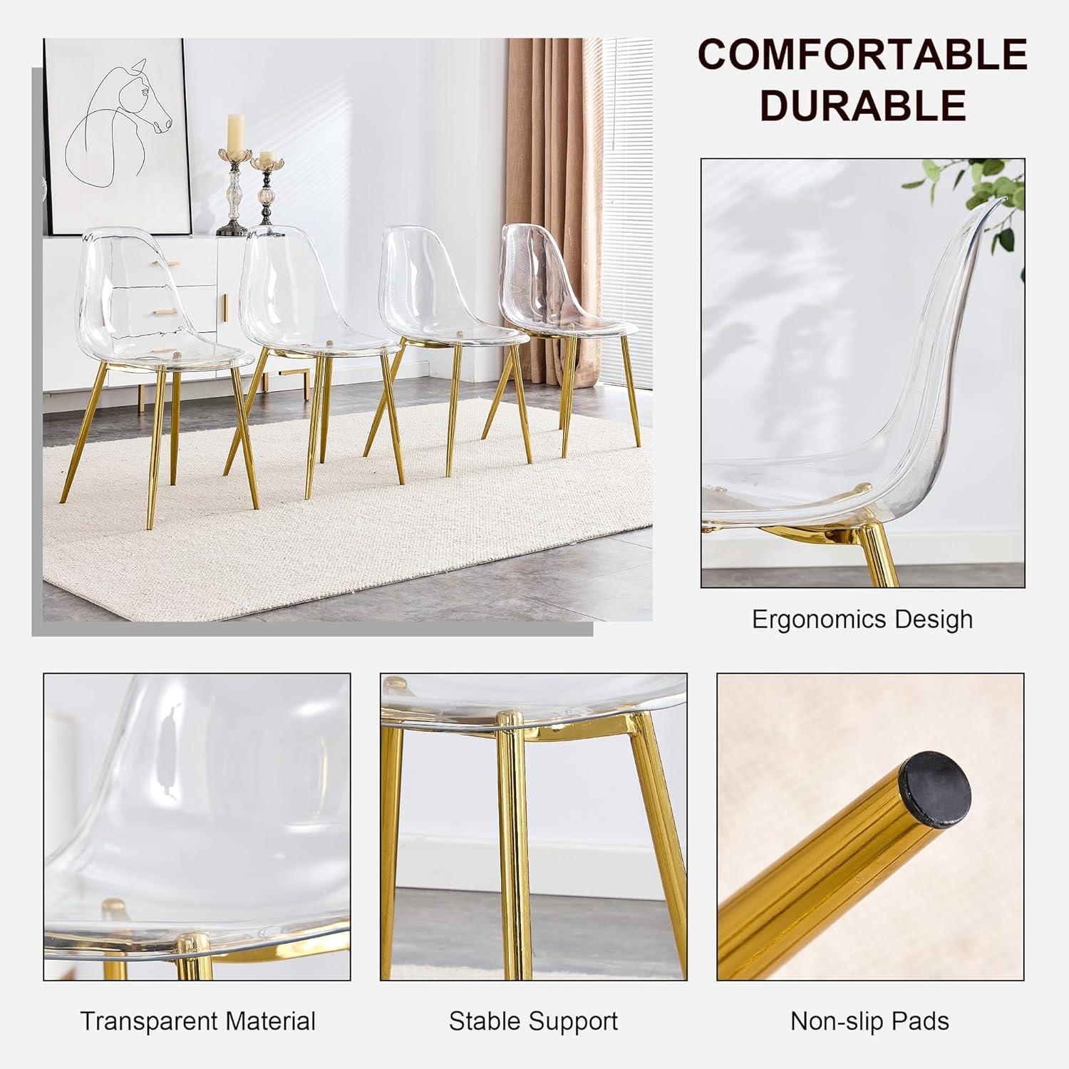 Clear Acrylic Side Chair with Gold Metal Legs