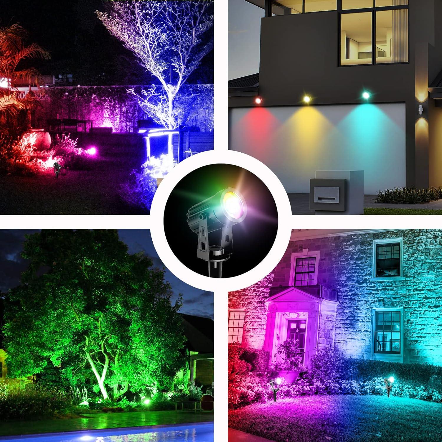 RGB Solar Spotlights Outdoor, 5W Solar Lights with 4 Pack Headlights, IP65 Waterproof Color Changing Spot Lights Outdoor Security Wall Lights for Garden, Yard, Driveway, Pool Area(RGB)