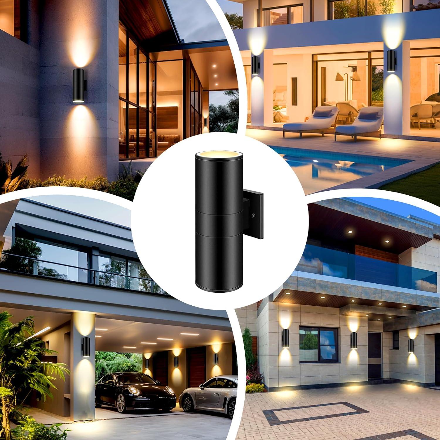 Black Aluminum Cylinder Outdoor Wall Sconce with LED Light