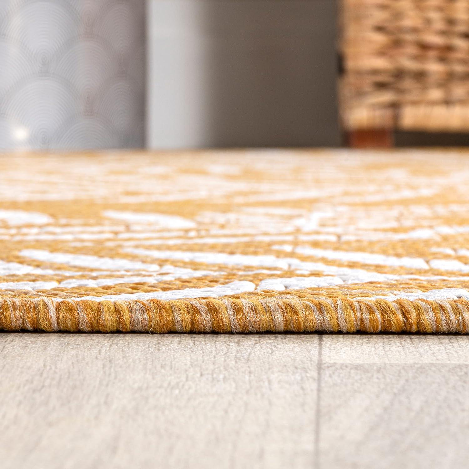 5' x 8' Nevis Palm Frond Indoor/Outdoor Area Rug, Yellow/Cream - JONATHAN Y