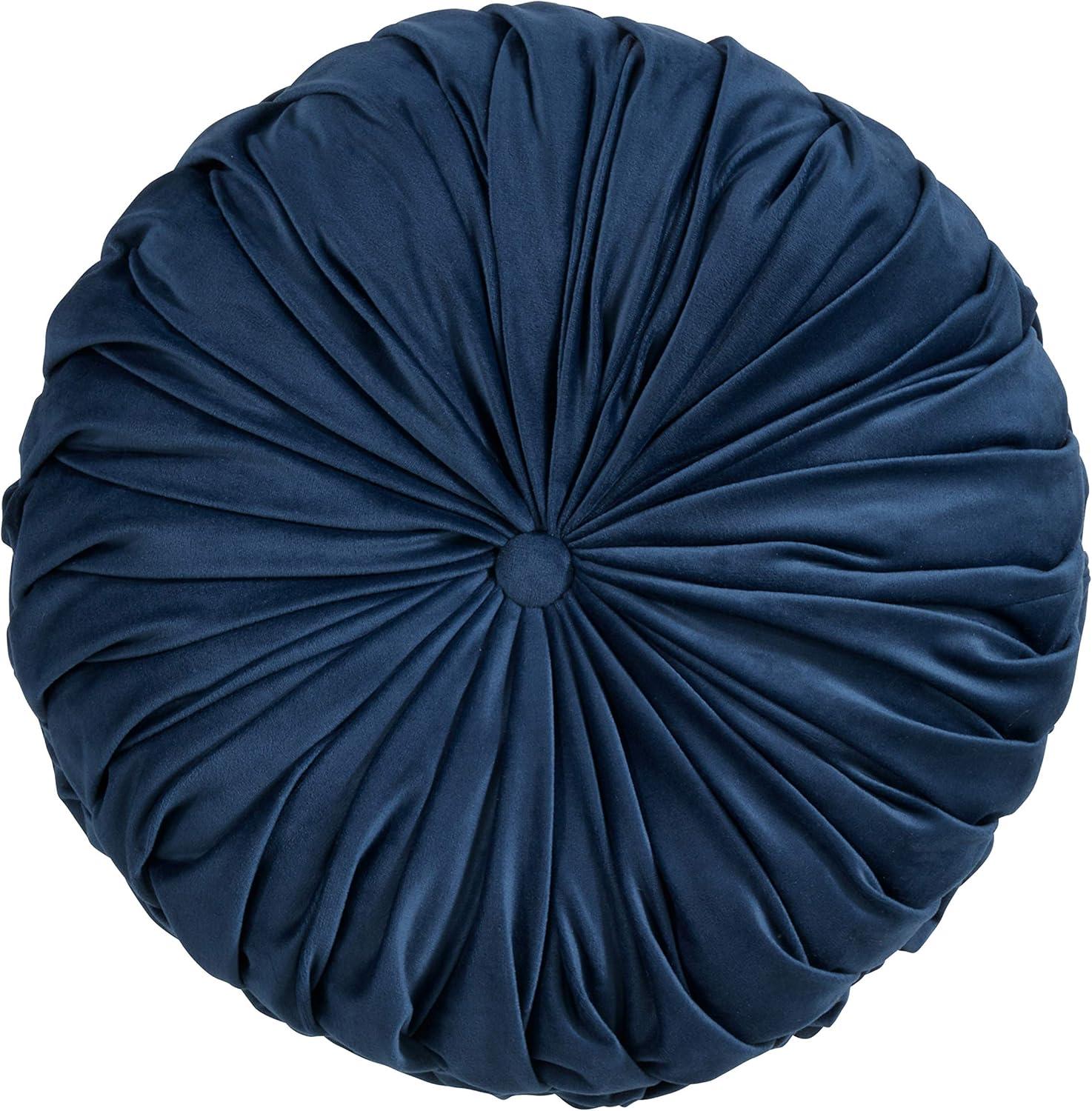 14" Velvet Pintucked Poly Filled Round Throw Pillow - Saro Lifestyle