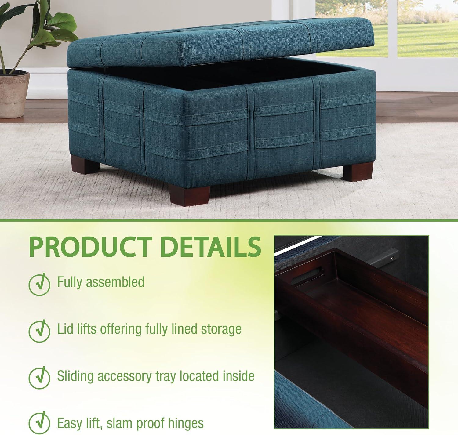 Detour Strap Square Storage Ottoman in Azure Blue Fabric
