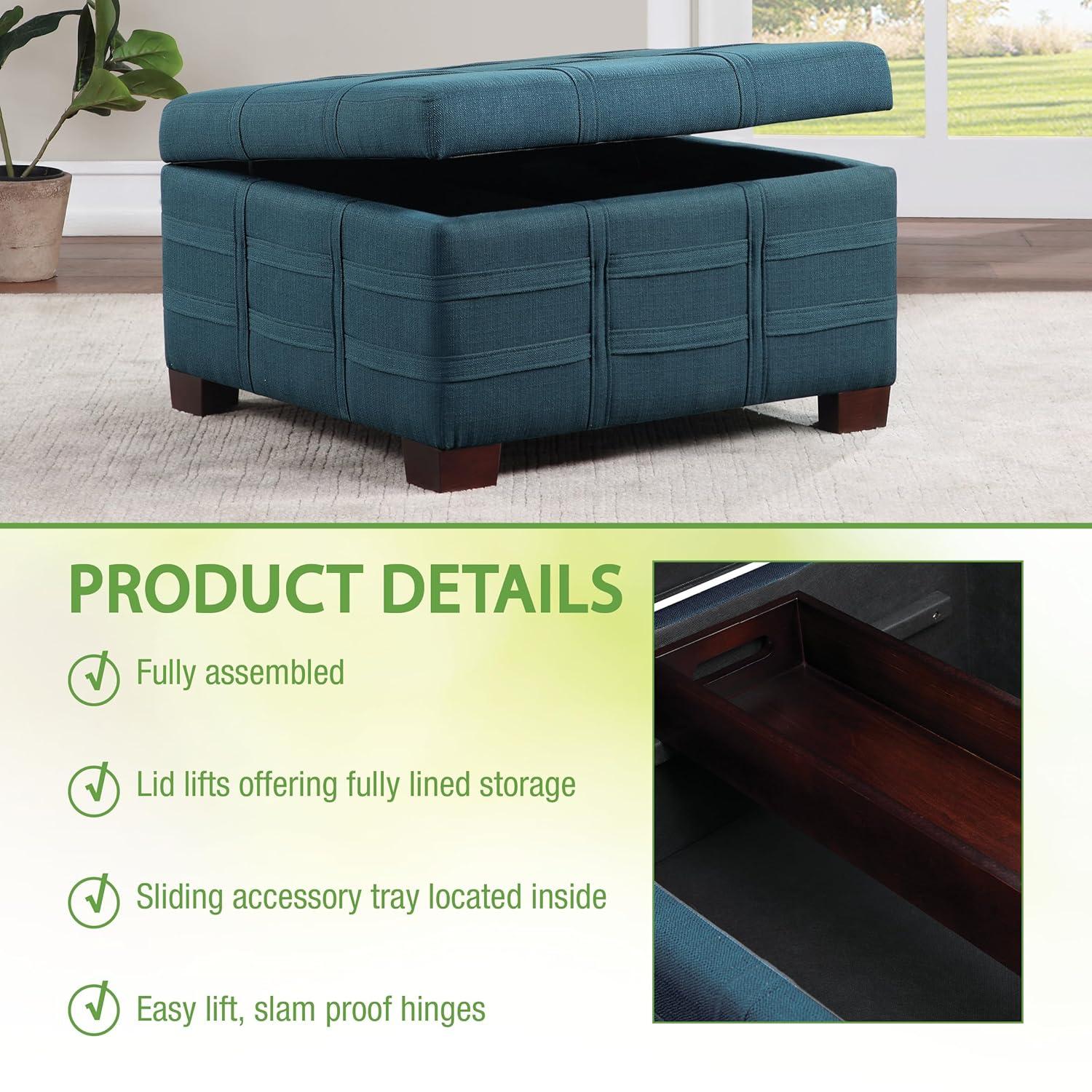 Detour Strap Square Storage Ottoman in Crimson Red Faux Leather