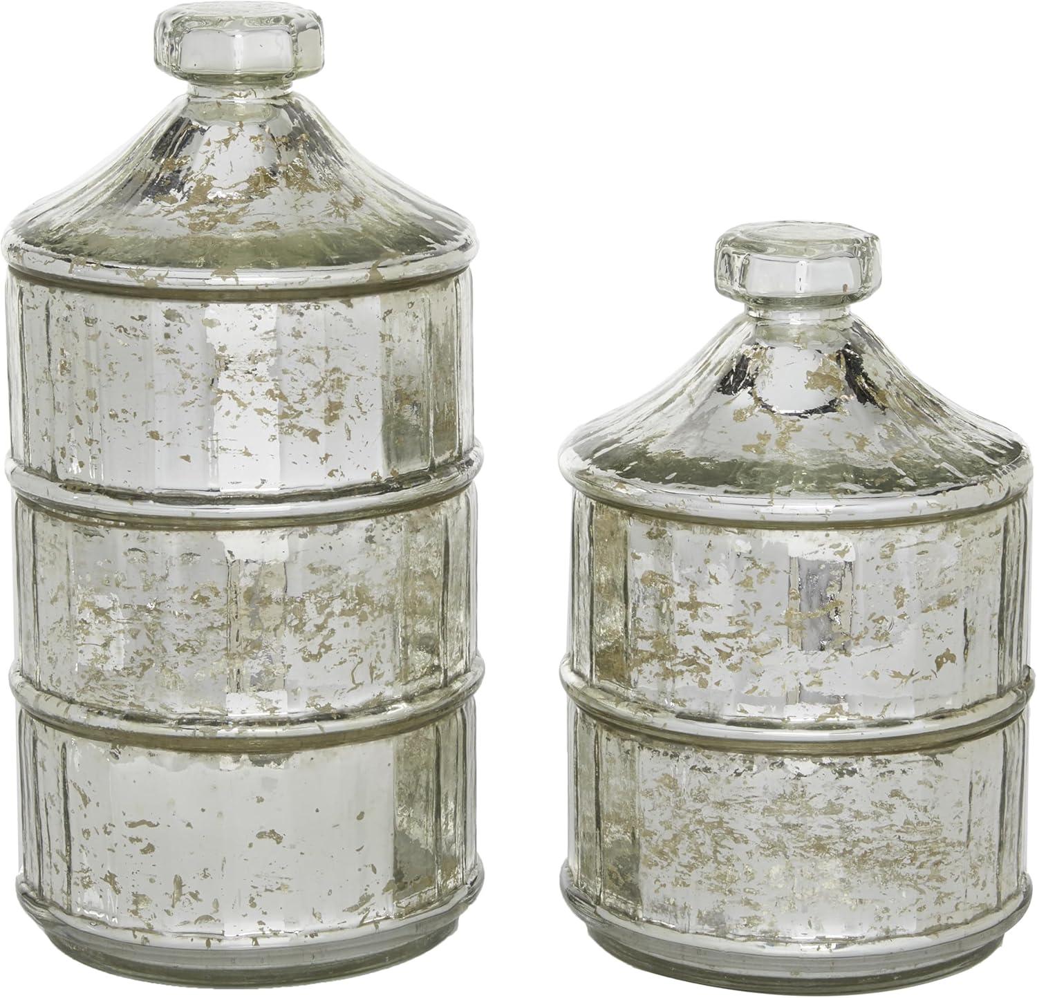 DecMode 12", 9"H Gray Glass Stackable Decorative Jars, 2-Pieces