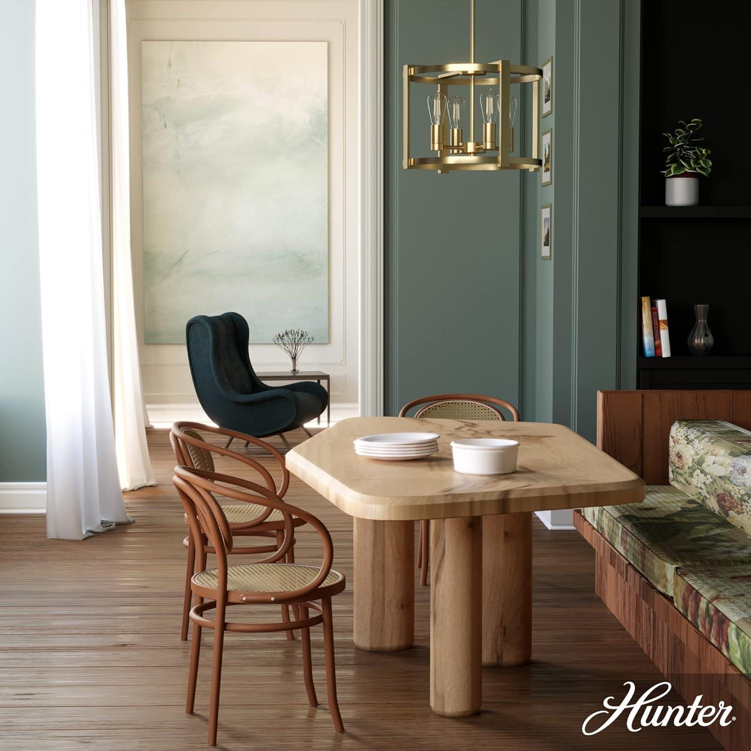 Hunter - Astwood 4-light Alturas Gold, Medium Size Chandelier, Dimmable, Caged Style, Drum Shaped, for Bedrooms, Kitchens, Dining, Living Rooms - 19958