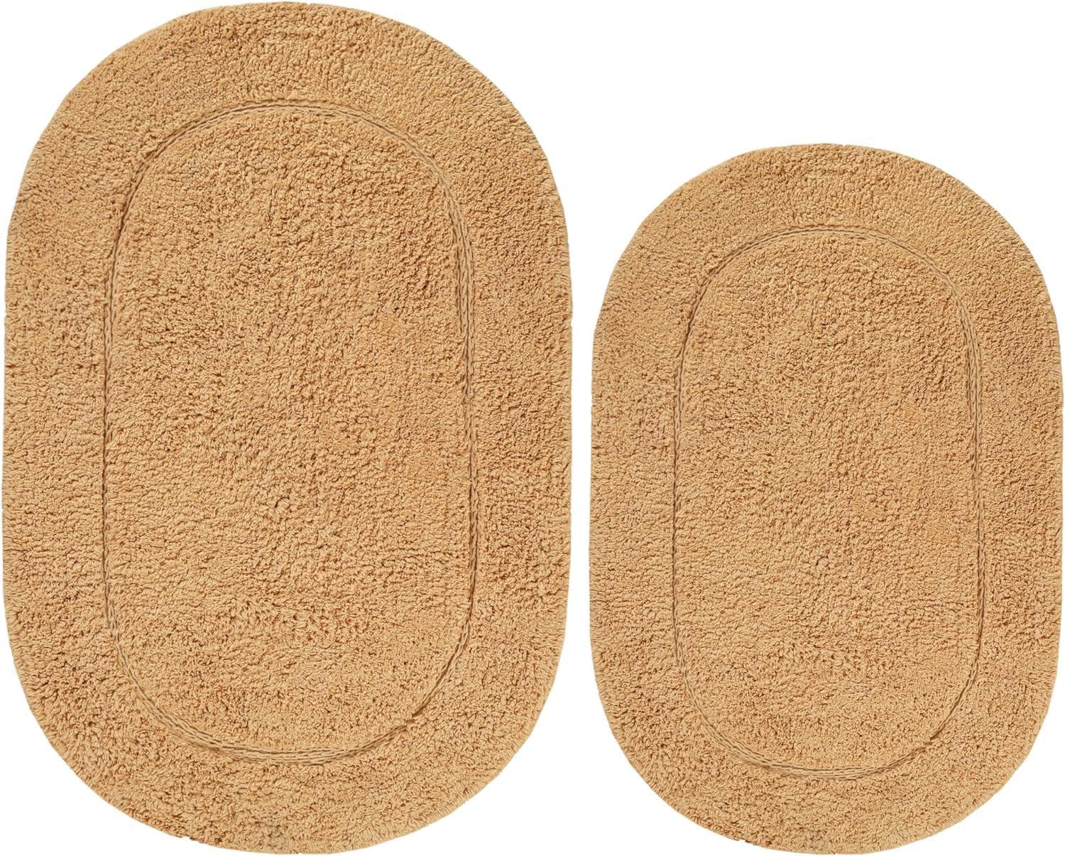 Superior Cotton Oval Bath Rug Set, Toast Beige, 2-Piece Non-Slip