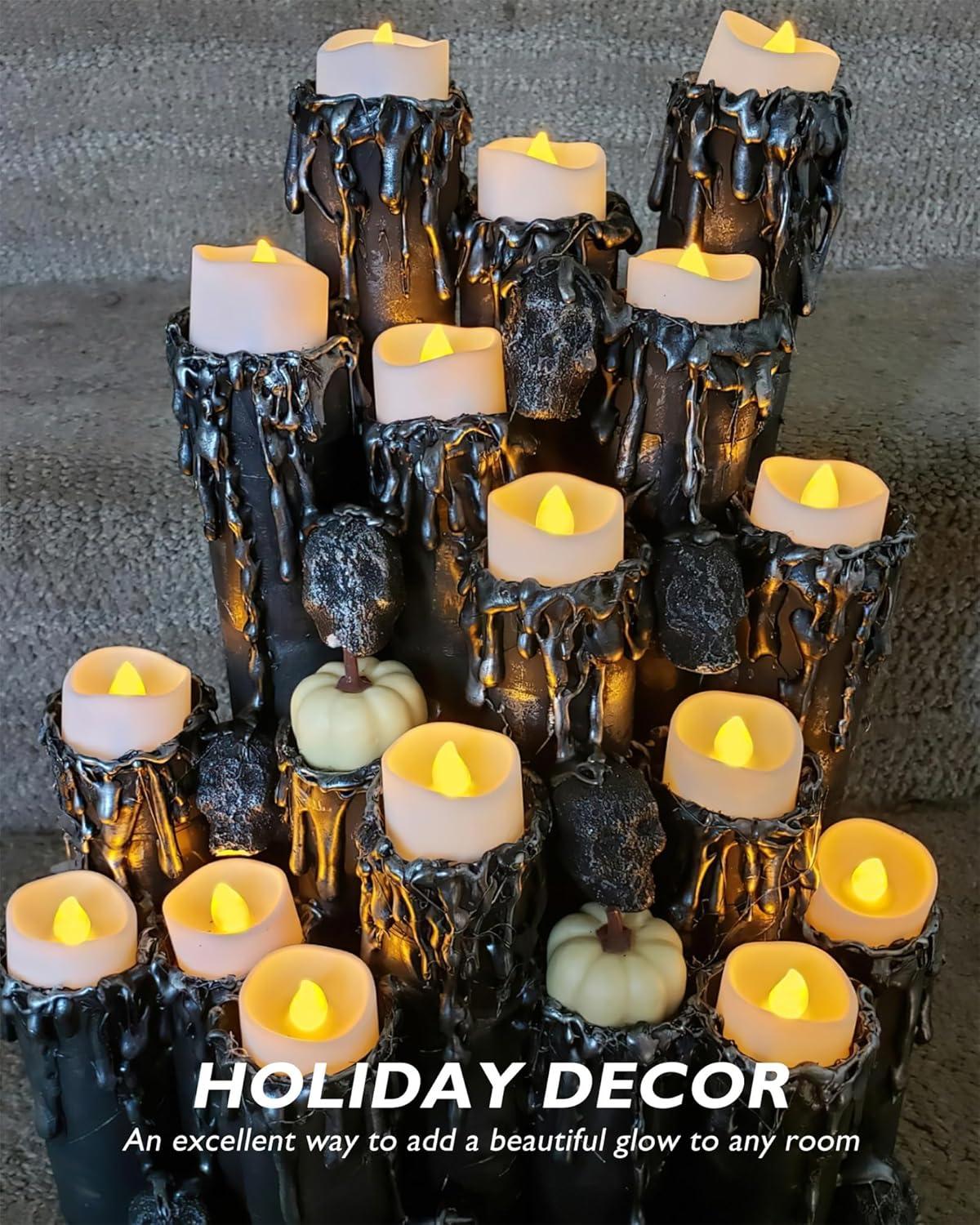 Homemory LED Candles, Battery Tea Lights, Lasts 2X Longer, Realistic Tea Lights Candles. Batteries Included, Bright yellow light, Set of 12
