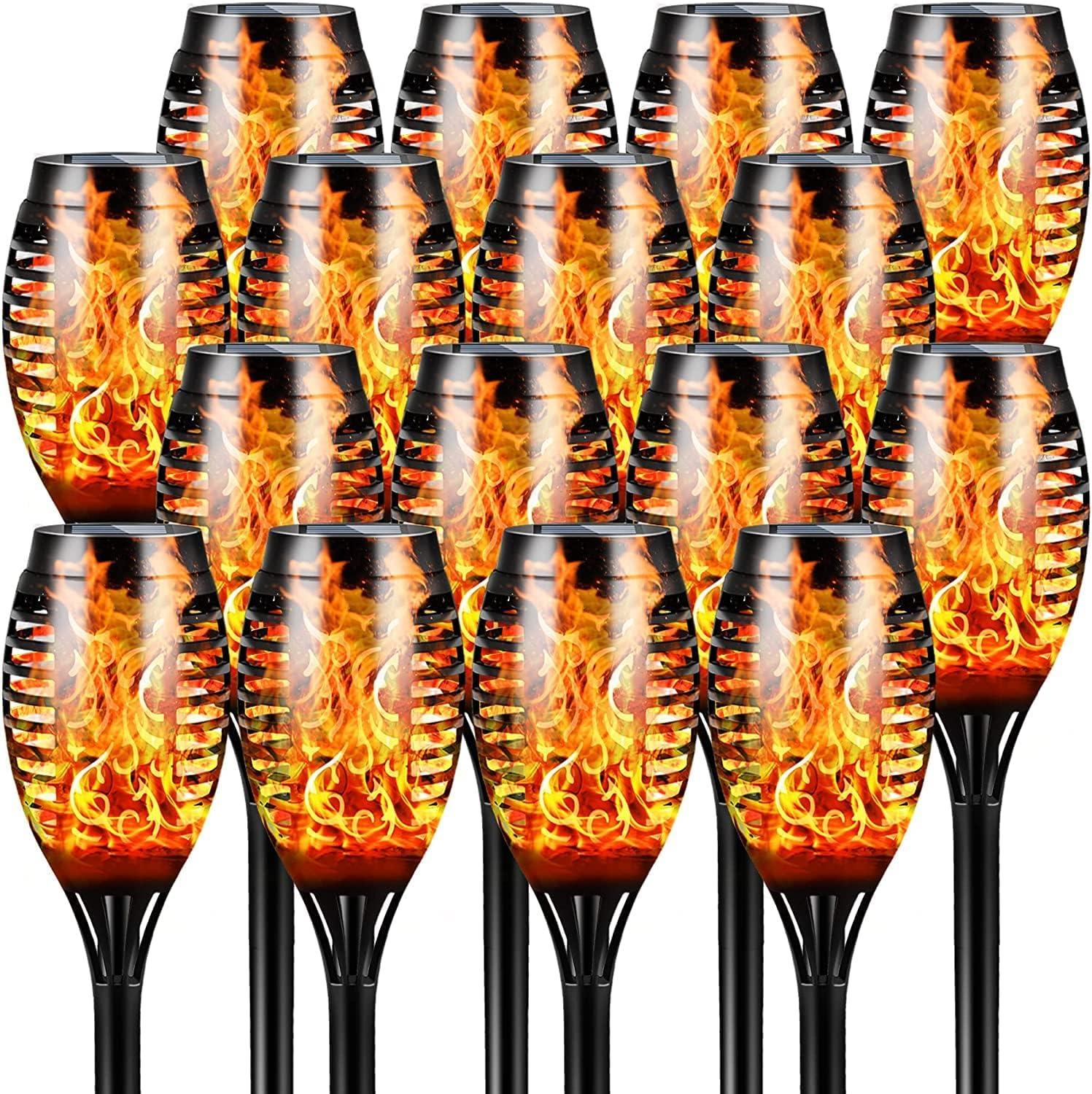 16-Pack Black LED Solar Tiki Torches with Flickering Flame