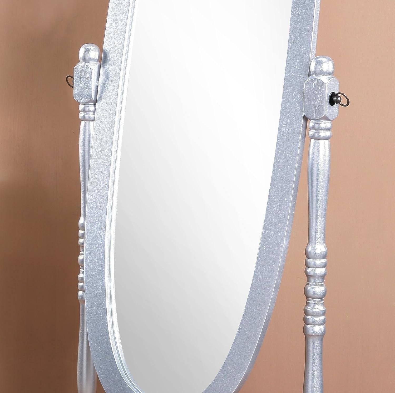 Roundhill Furniture Traditional Queen Anna Style Wood Floor Cheval Mirror Silver