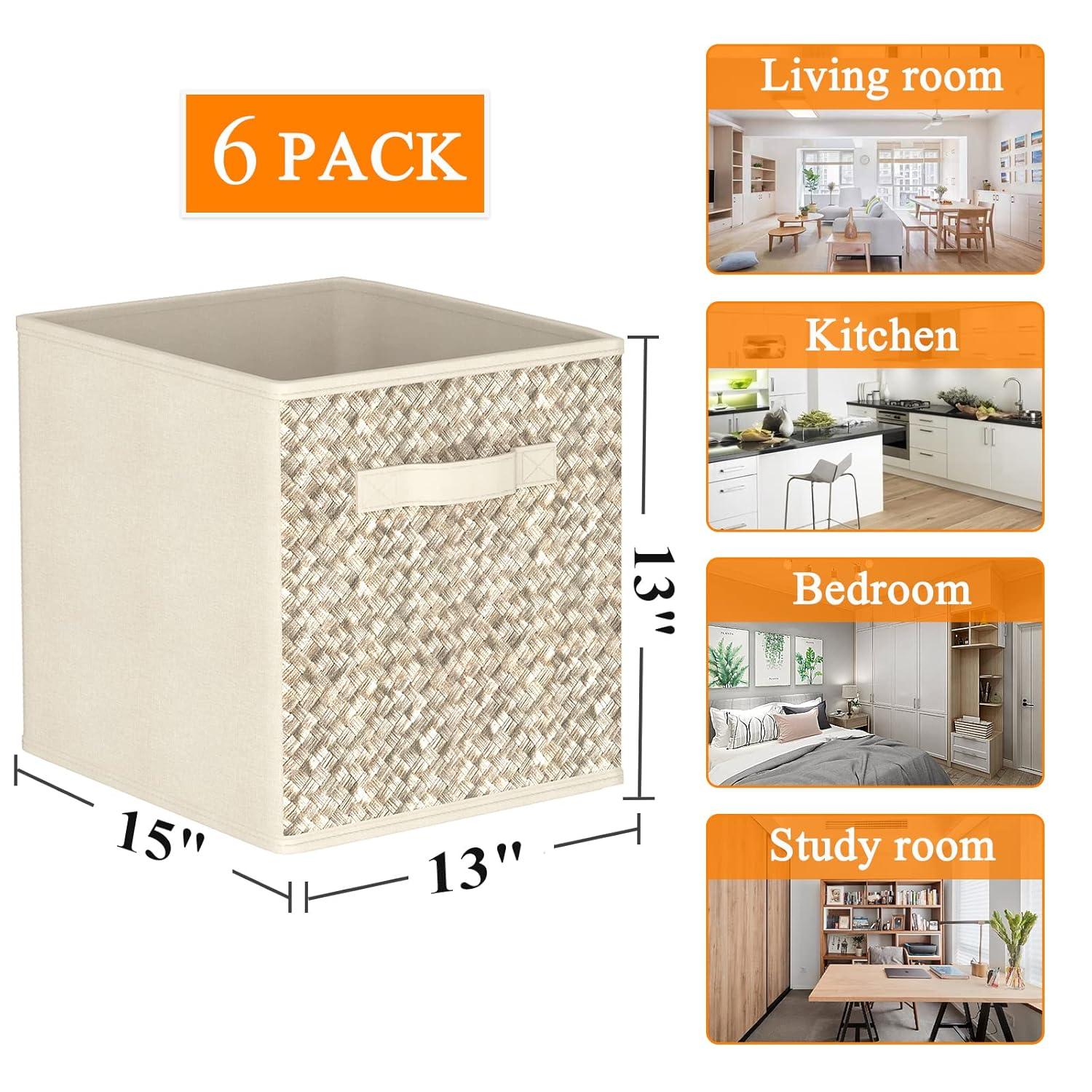 Wisdom Star 6 Pack Fabric Storage Cubes with Handle, Foldable 13x13x15 Inch Cube Storage Bins, Storage Baskets for Shelves, Storage Boxes for Organizing Closet Bins