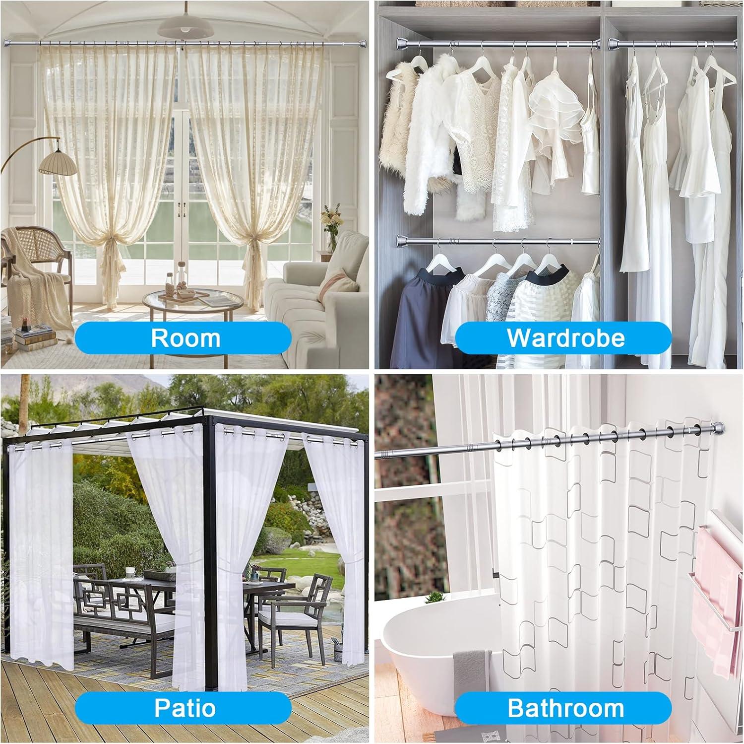 OUMIKEJI Shower Curtain Rod, 27-76 Inch Adjustable Tension Spring, Shower Curtain Rod Tension, Premium Stainless Steel, Anti-Slip, No Drilling, No Rust, For Bathroom, Silver