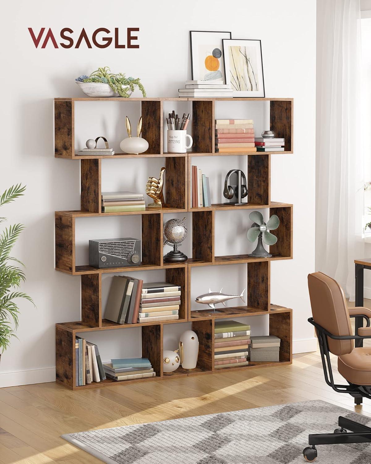 Rustic Brown 5-Tier Wooden Cube Storage Bookcase