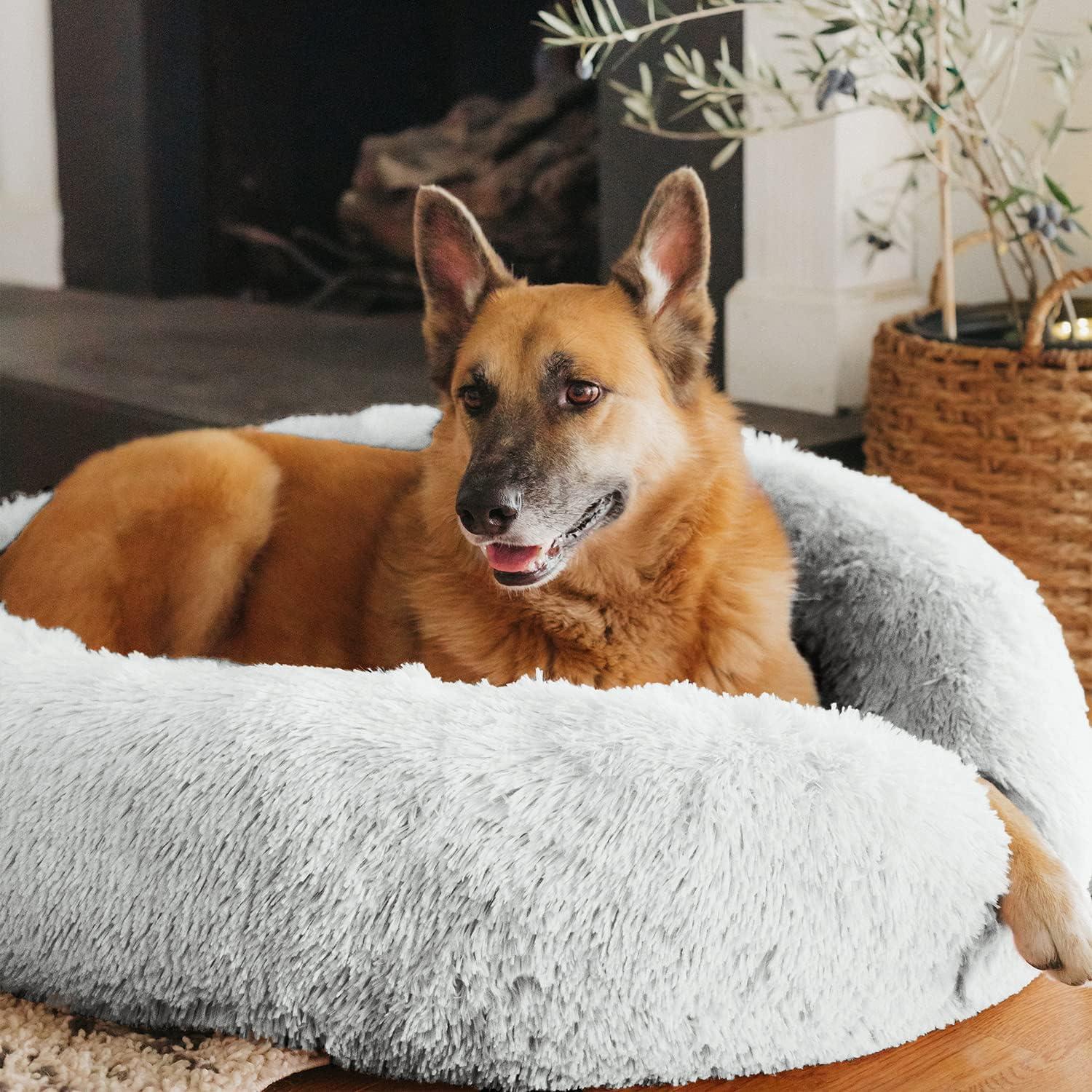 Large Orthopedic Elevated Gray Vegan Nylon Donut Pet Bed