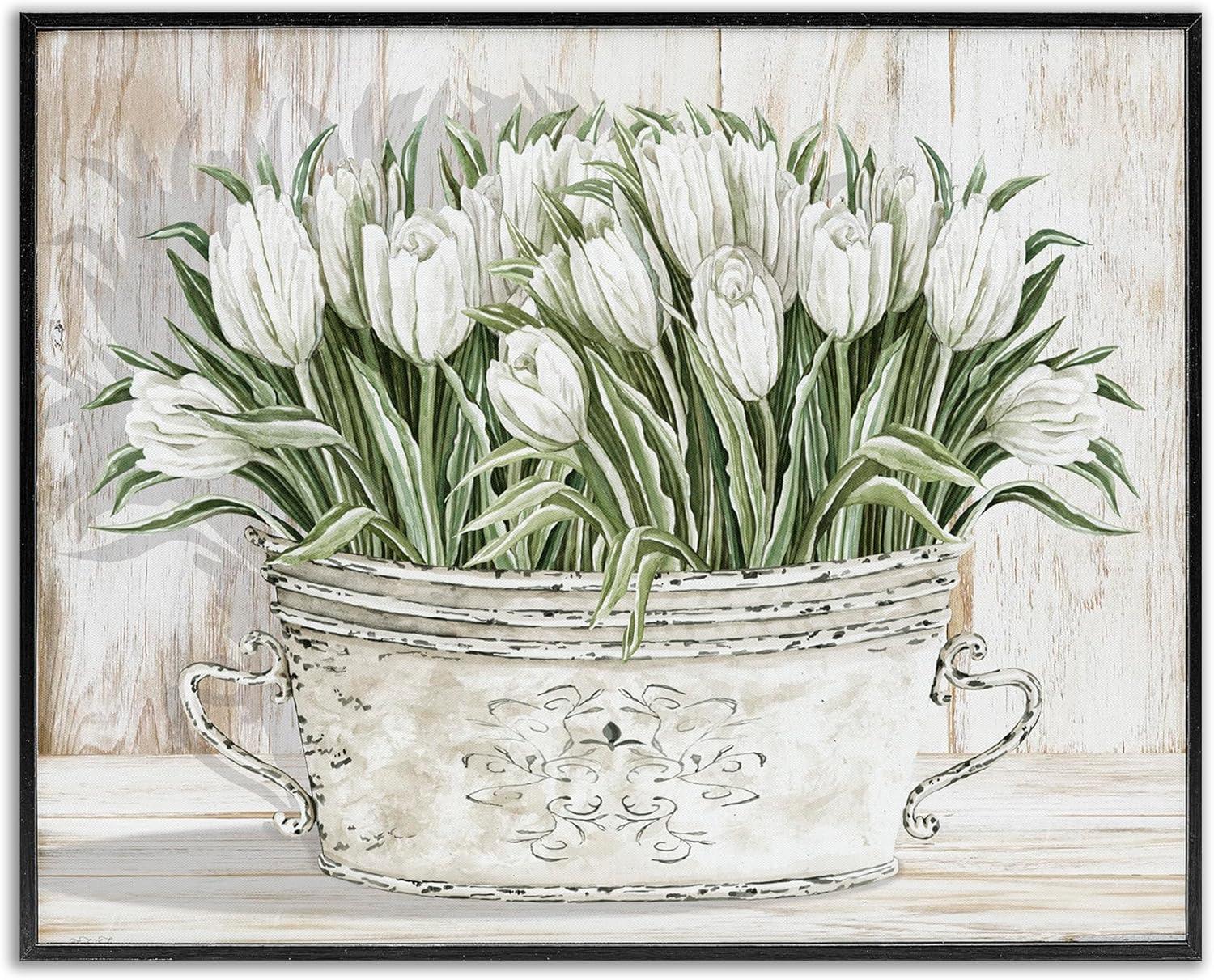 Stupell Industries White Tulip Flowers Fresh Vintage Country Tin Painting Framed Giclee Texturized Art by Cindy Jacobs