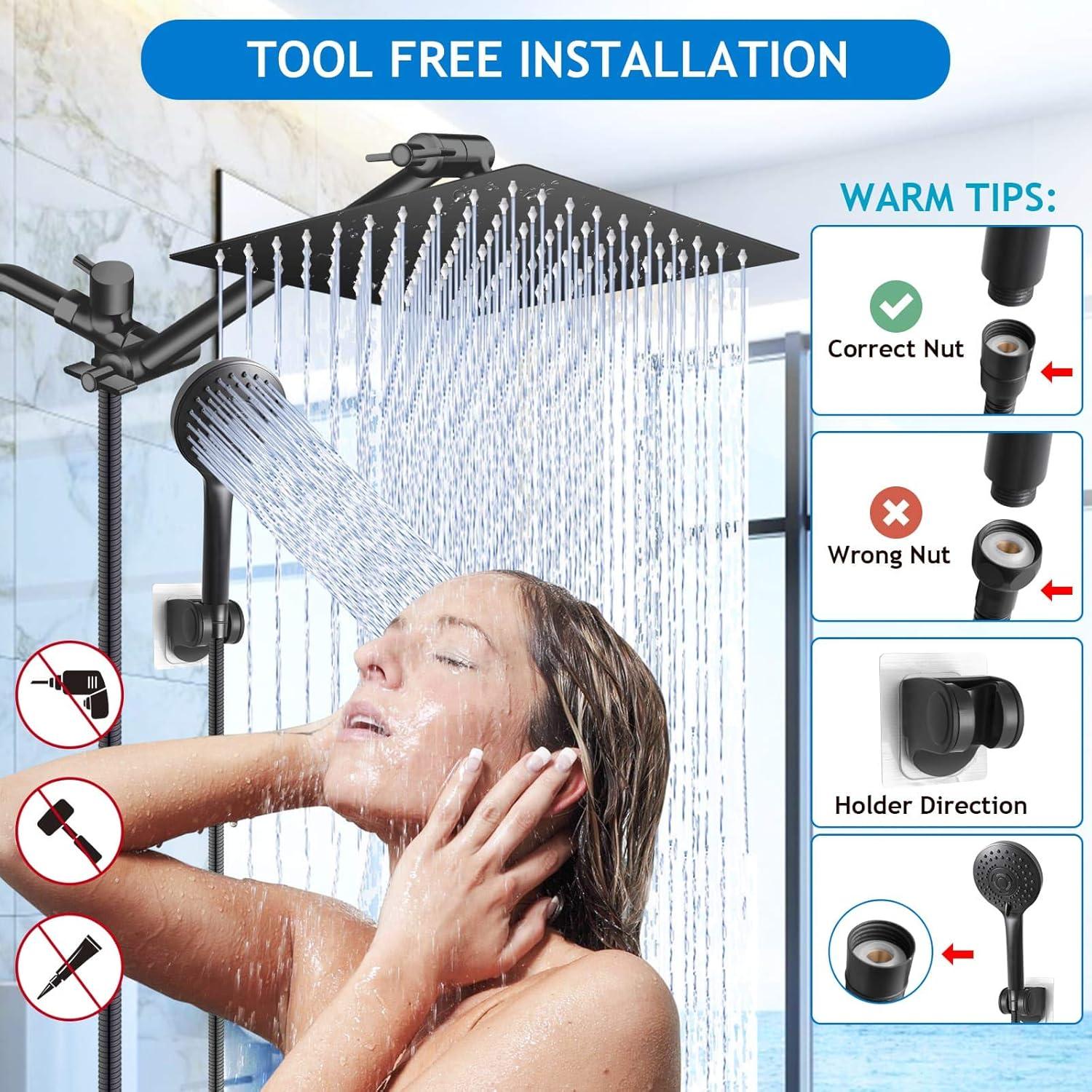 Shower Head Combo,10 Inch High Pressure Rain Shower Head with 11 Inch Adjustable Extension Arm