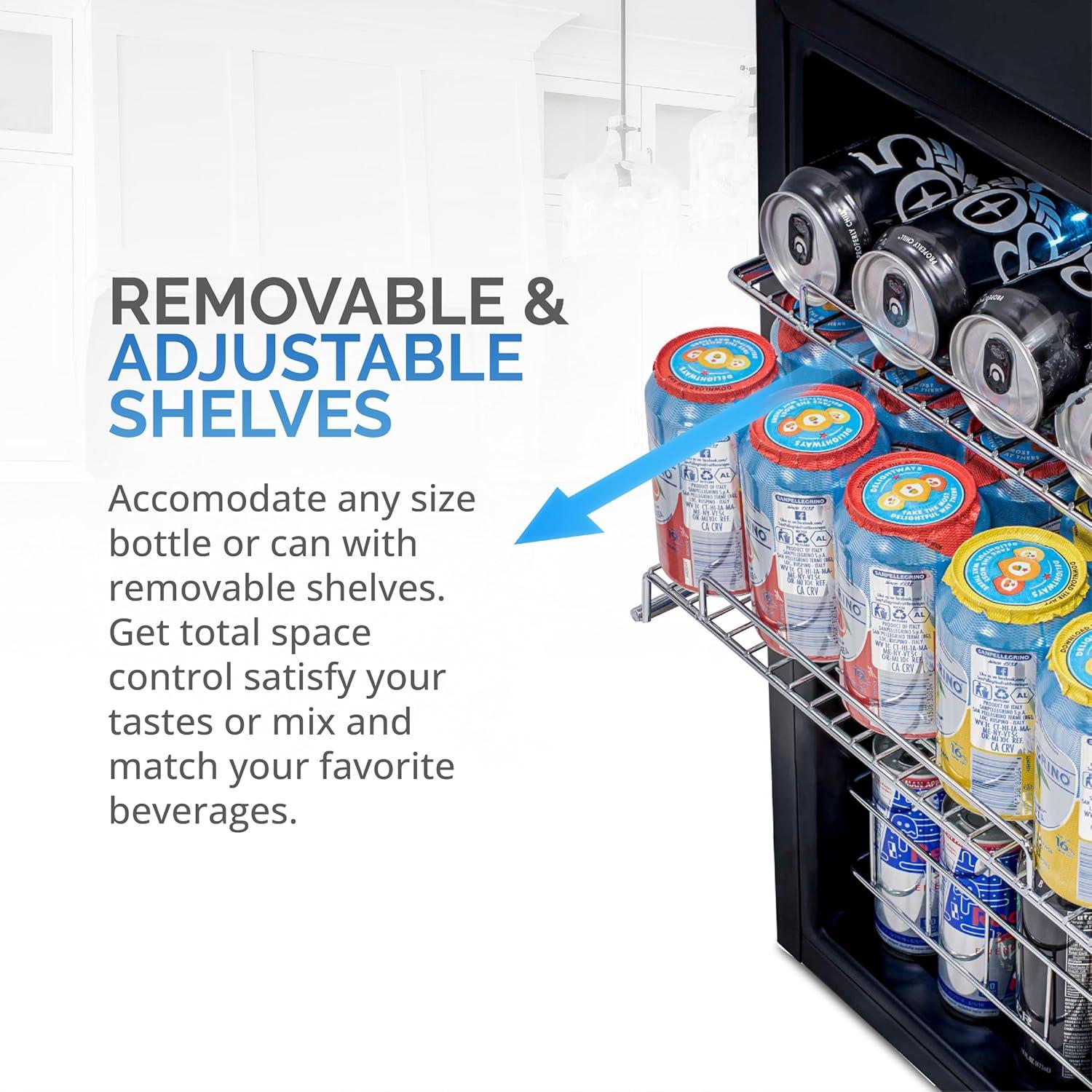 Newair 90 Can Freestanding Beverage Fridge in Stainless Steel, Compact with Adjustable Shelves