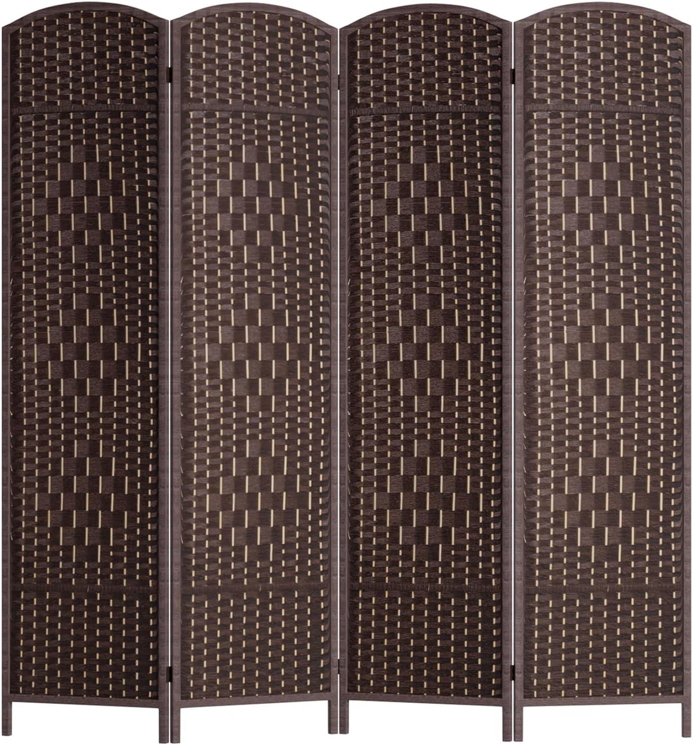 FDW 4 Panel Folding Privacy Room Divider Screen, 70" Tall, Brown