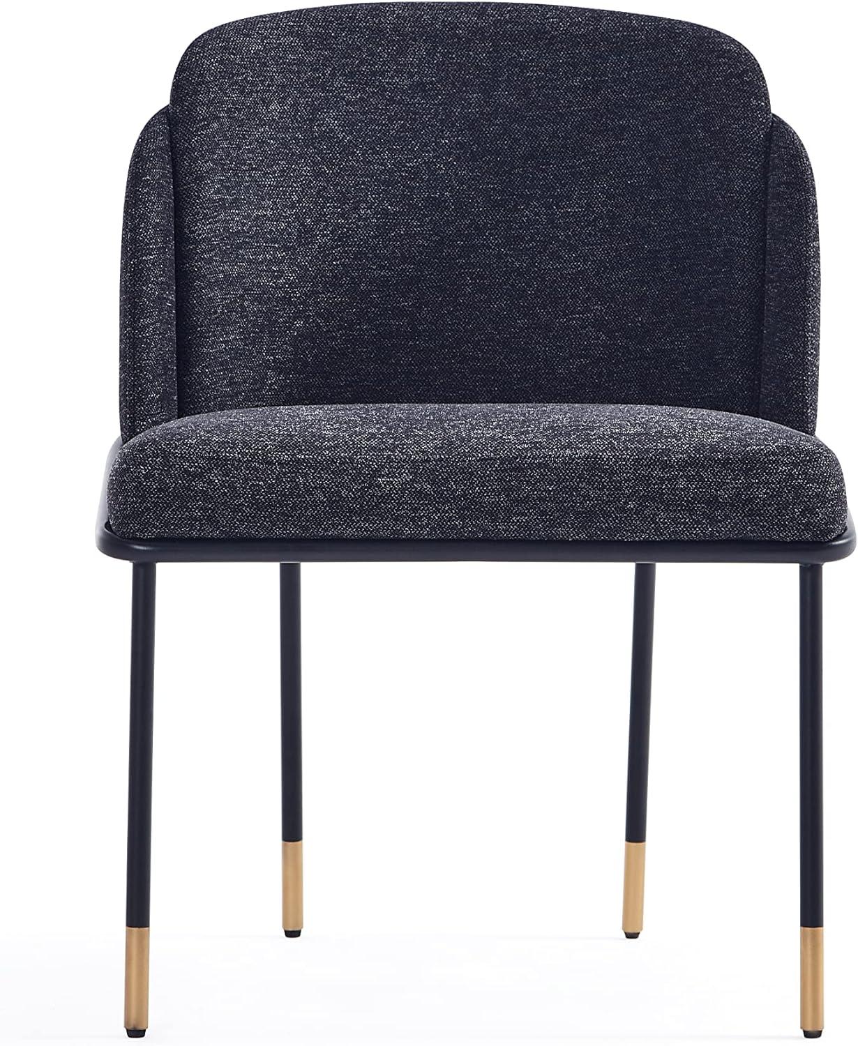 Manhattan Comfort Flor Dining Chair with Metal Legs, Upholstered in Twill Weave Fabric, Padded Cushions, Ergonomic Winged Back Design, Gold Metal Accents, Fully Assembled, 2 Piece Set, Black