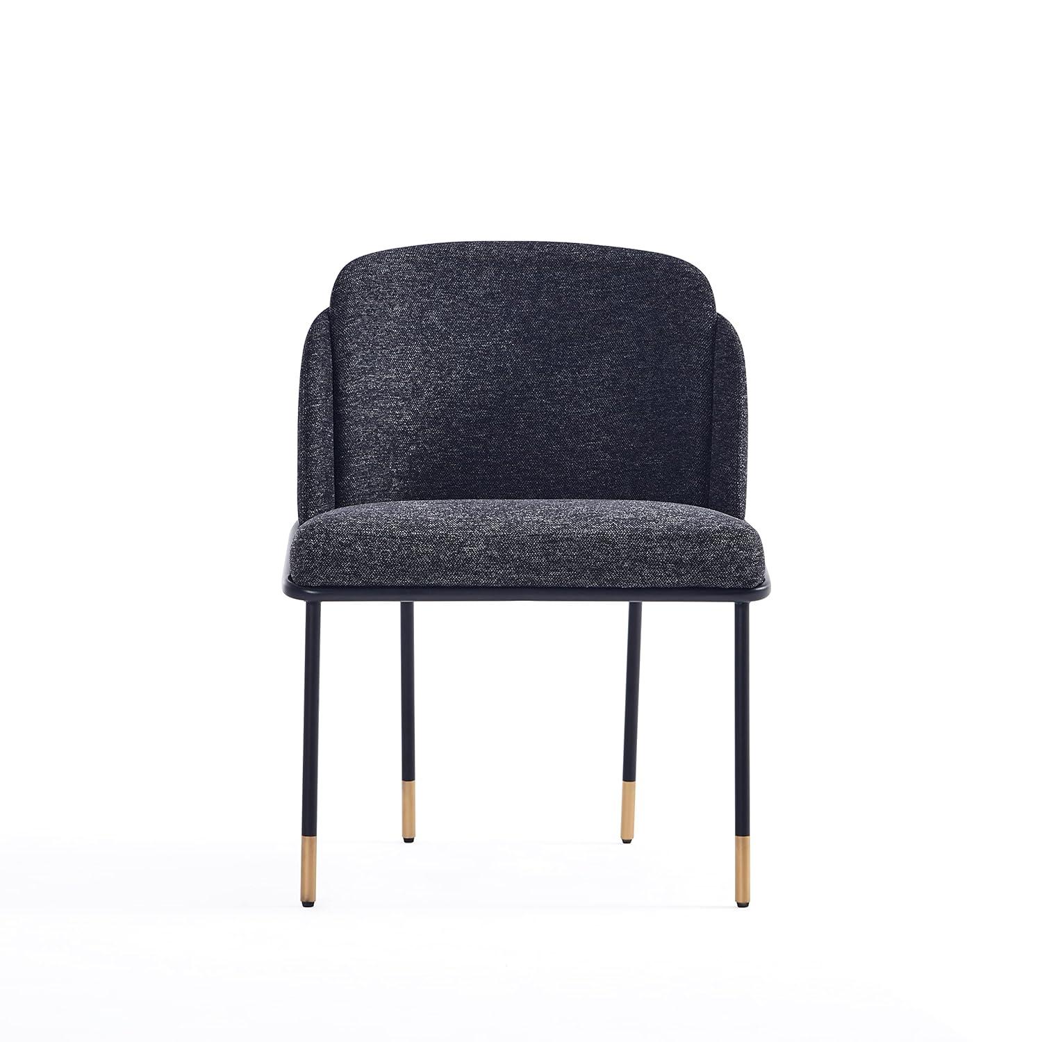 Manhattan Comfort Flor Dining Chair with Metal Legs, Upholstered in Twill Weave Fabric, Padded Cushions, Ergonomic Winged Back Design, Gold Metal Accents, Fully Assembled, 2 Piece Set, Black