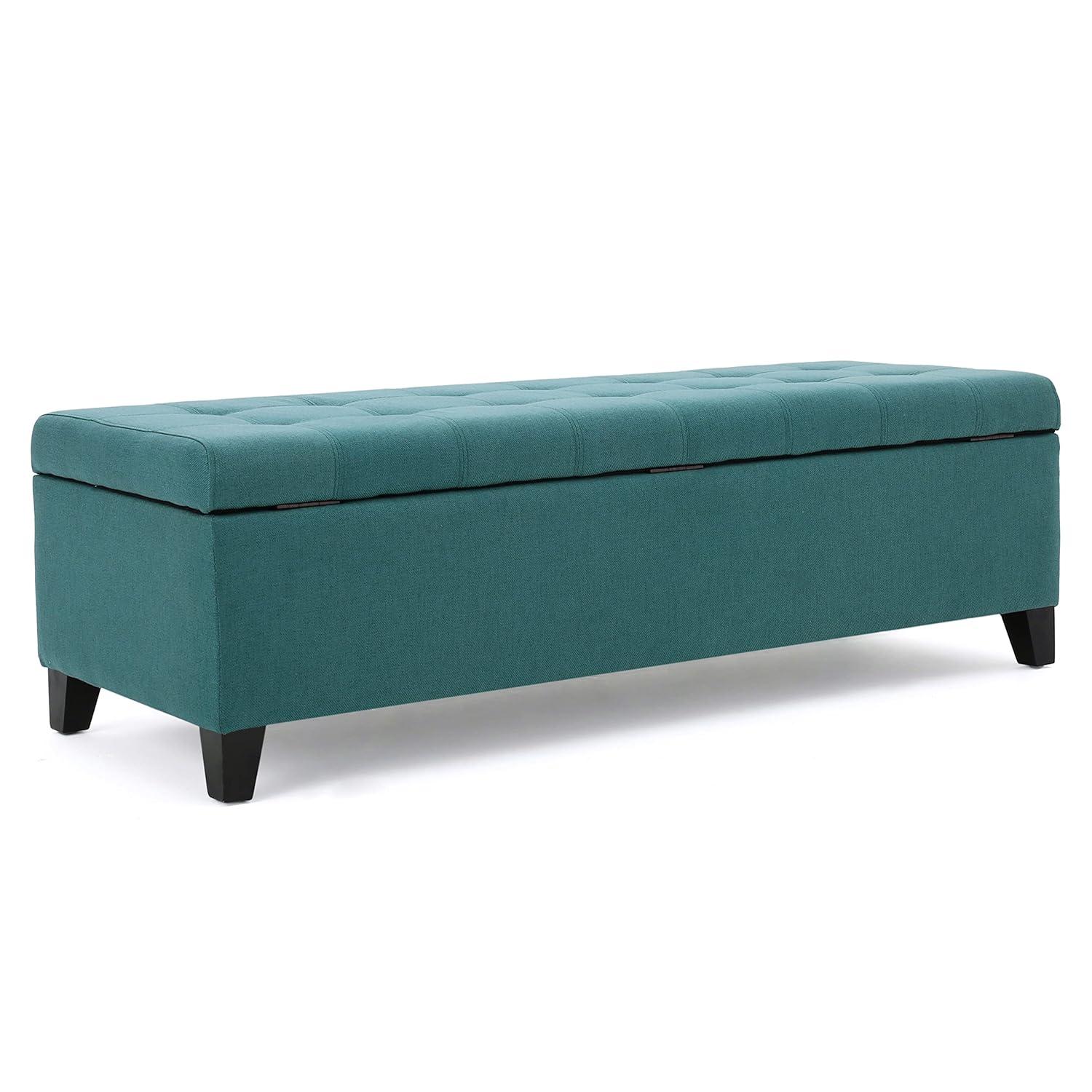 Mission Storage Ottoman - Dark Teal - Christopher Knight Home: Upholstered, Tufted Top, Rectangular Shape