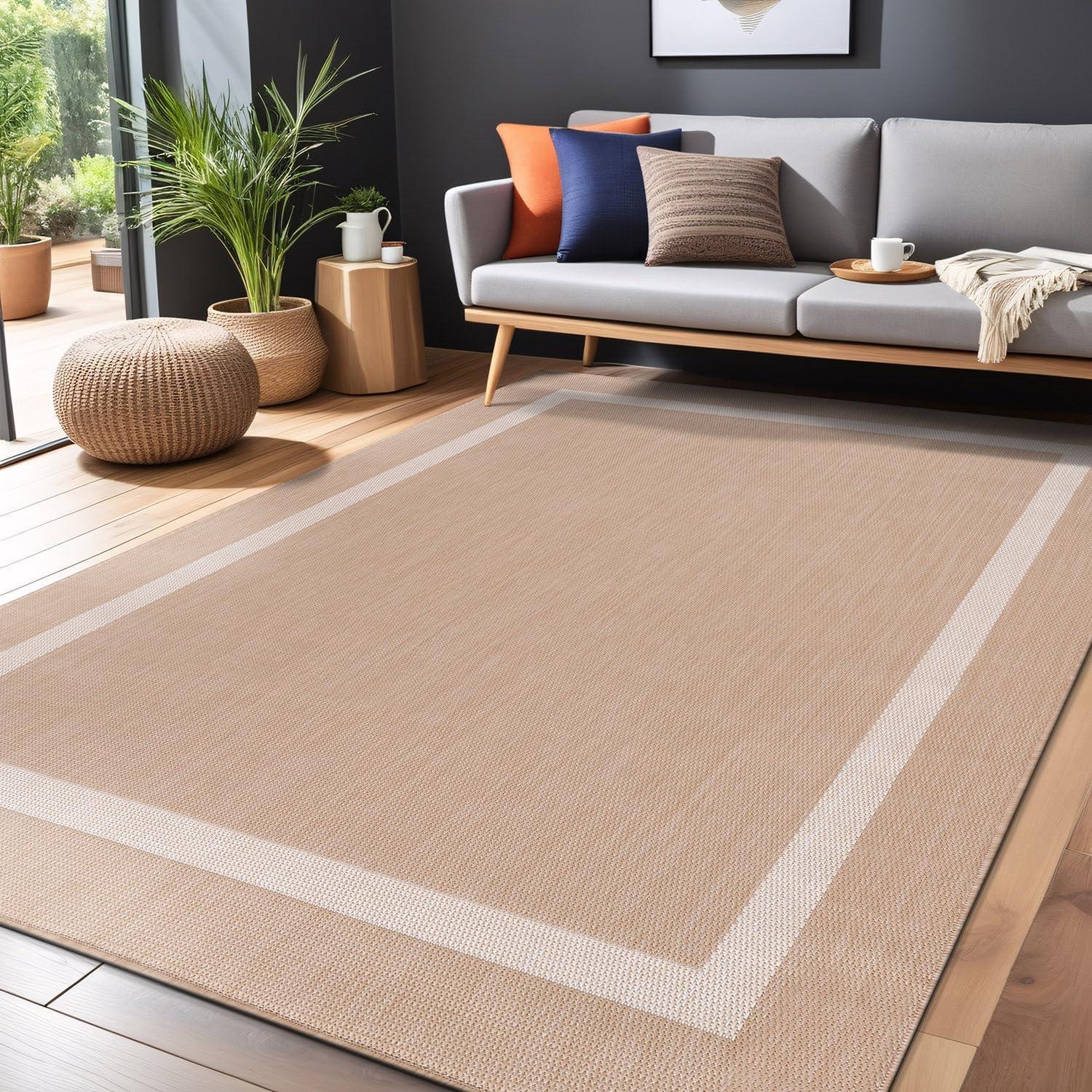 Unique Loom 6' 1 x 9' 0 Rectangle Indoor/Outdoor Border Blue Area Rug