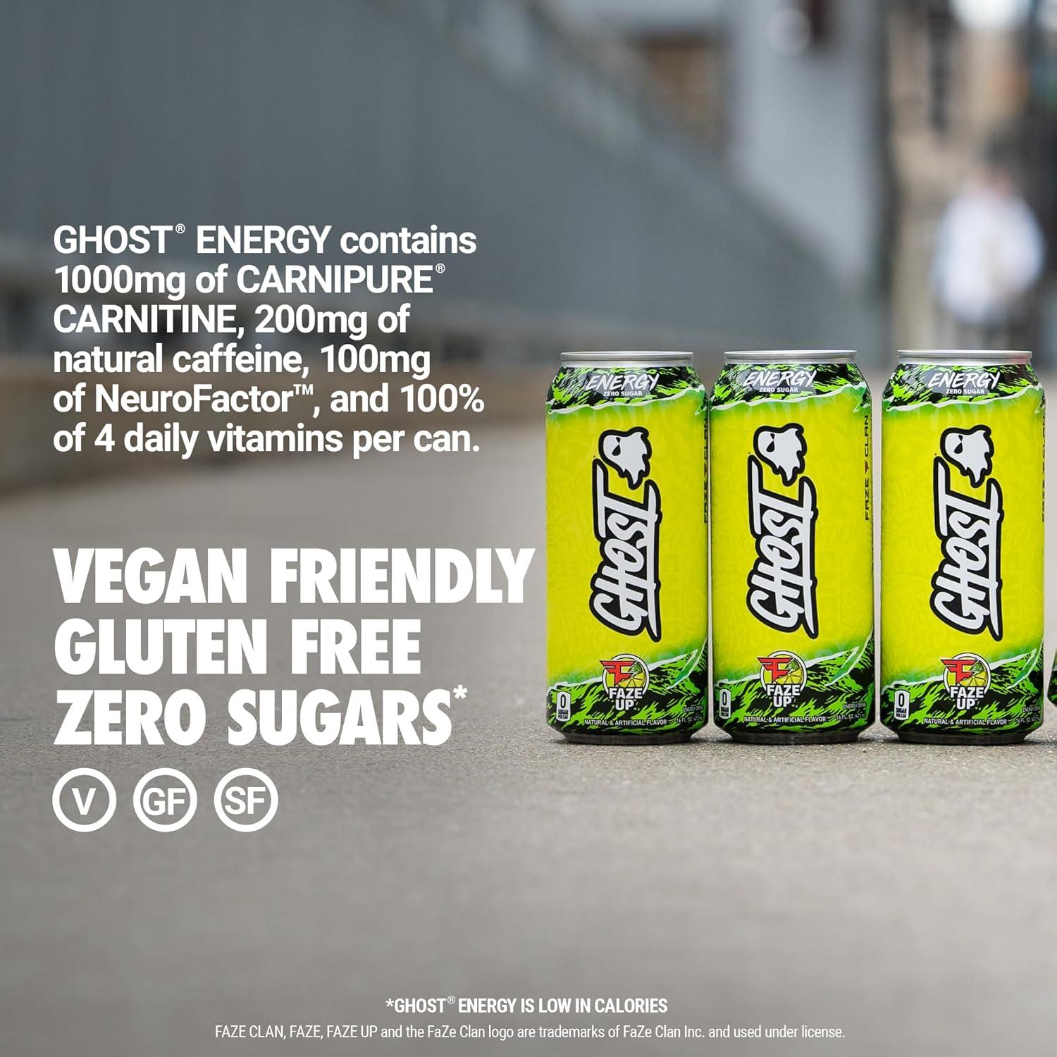 GHOST Energy Performance Energy Drink, Faze Clan "Faze Up" - 12-Pack x 16oz Cans - Energy & Focus - Zero Sugars, 200mg of Natural Caffeine, L-Carnitine & Taurine - Gluten Free & Vegan