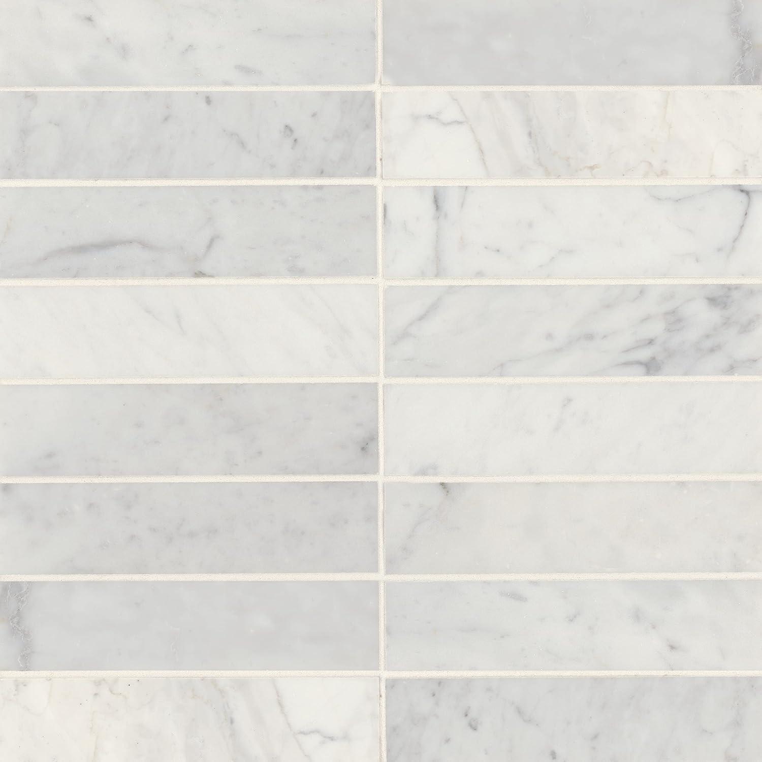 Bedrosians Monet Honed Marble Tile 2" x 8", White Carrara (40-Pack, 4.44 SF)