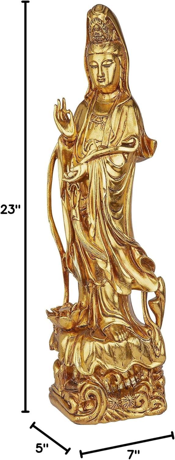 Golden Guan-Yin Chinese Goddess of Mercy Statue