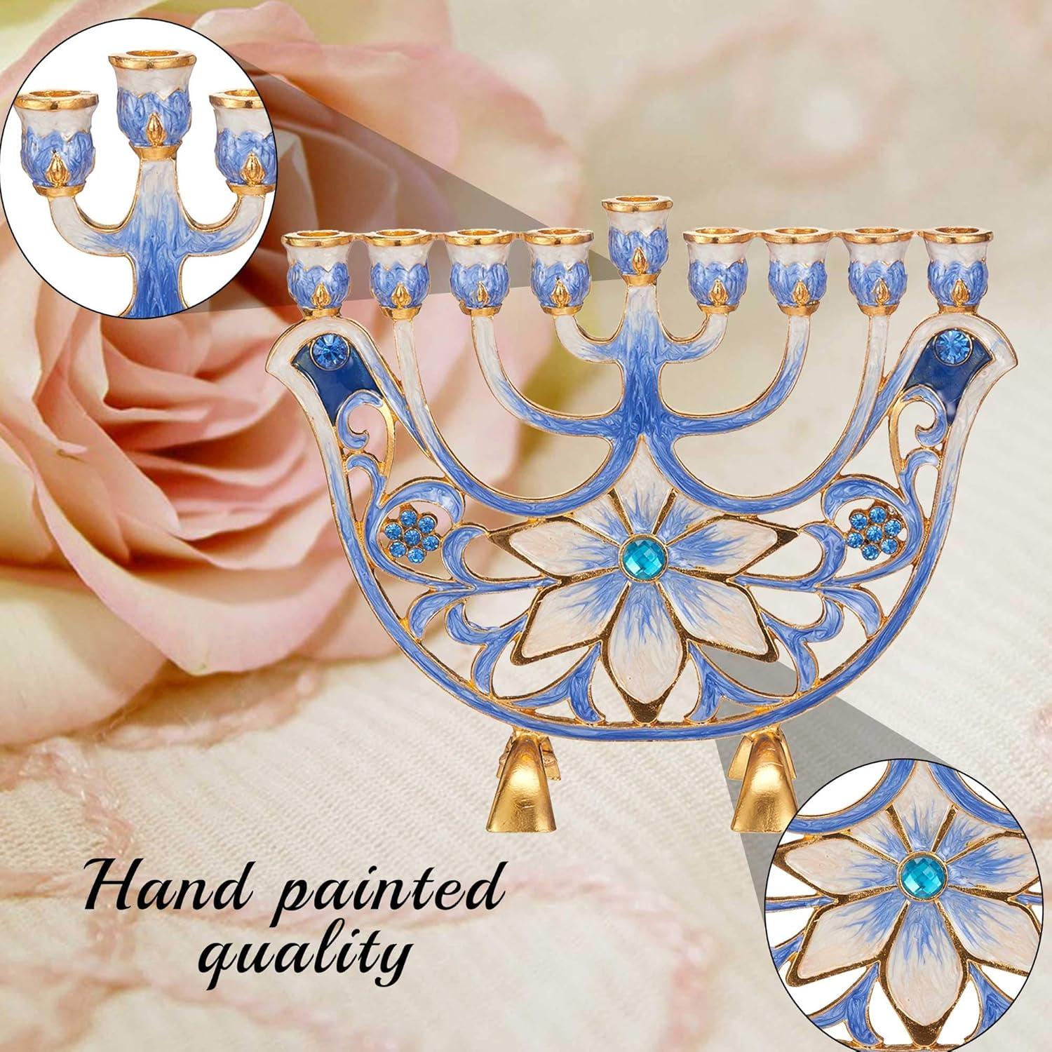 Matashi HandPainted Enamel Menorah Candelabra-Hanukkah Design  Crystal
