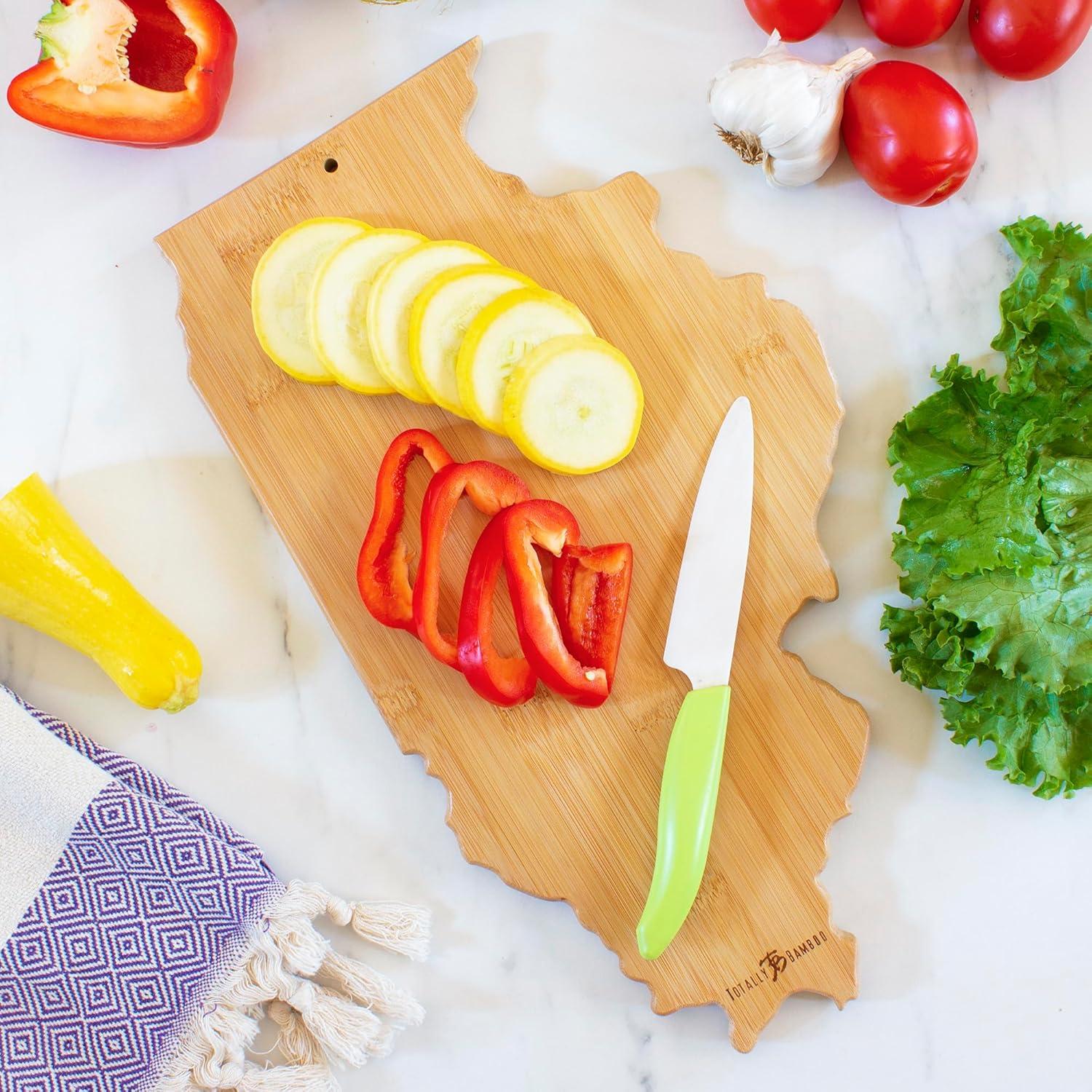 Totally Bamboo Destination Illinois Serving and Cutting Board: State Design, Lightweight Bamboo, 16.5" x 9.25"
