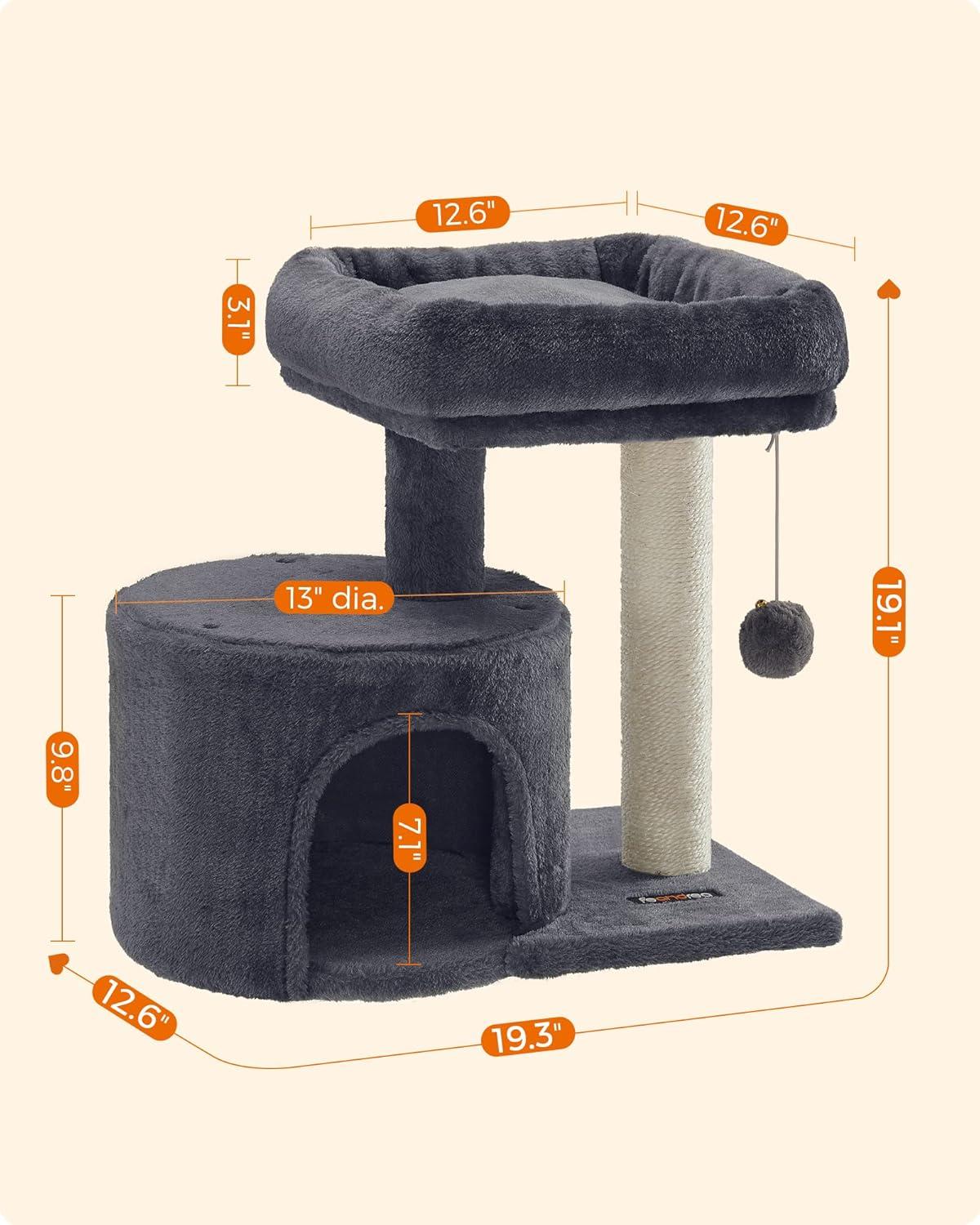 Smoky Gray Plush Cat Tree with Sisal Scratching Post