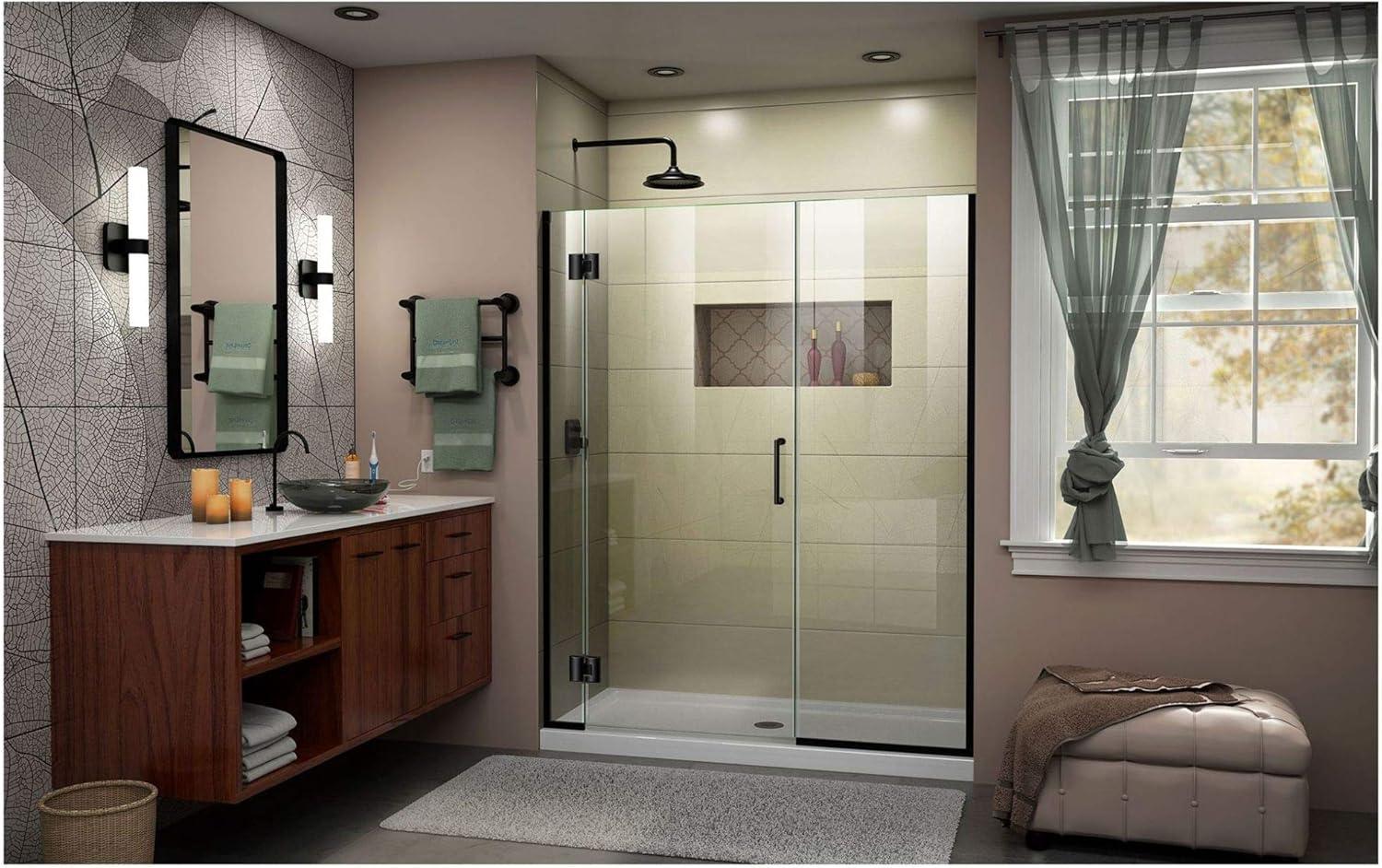 Unidoor-X 72" Frameless Hinged Shower Door with Clear Glass and Black Hardware