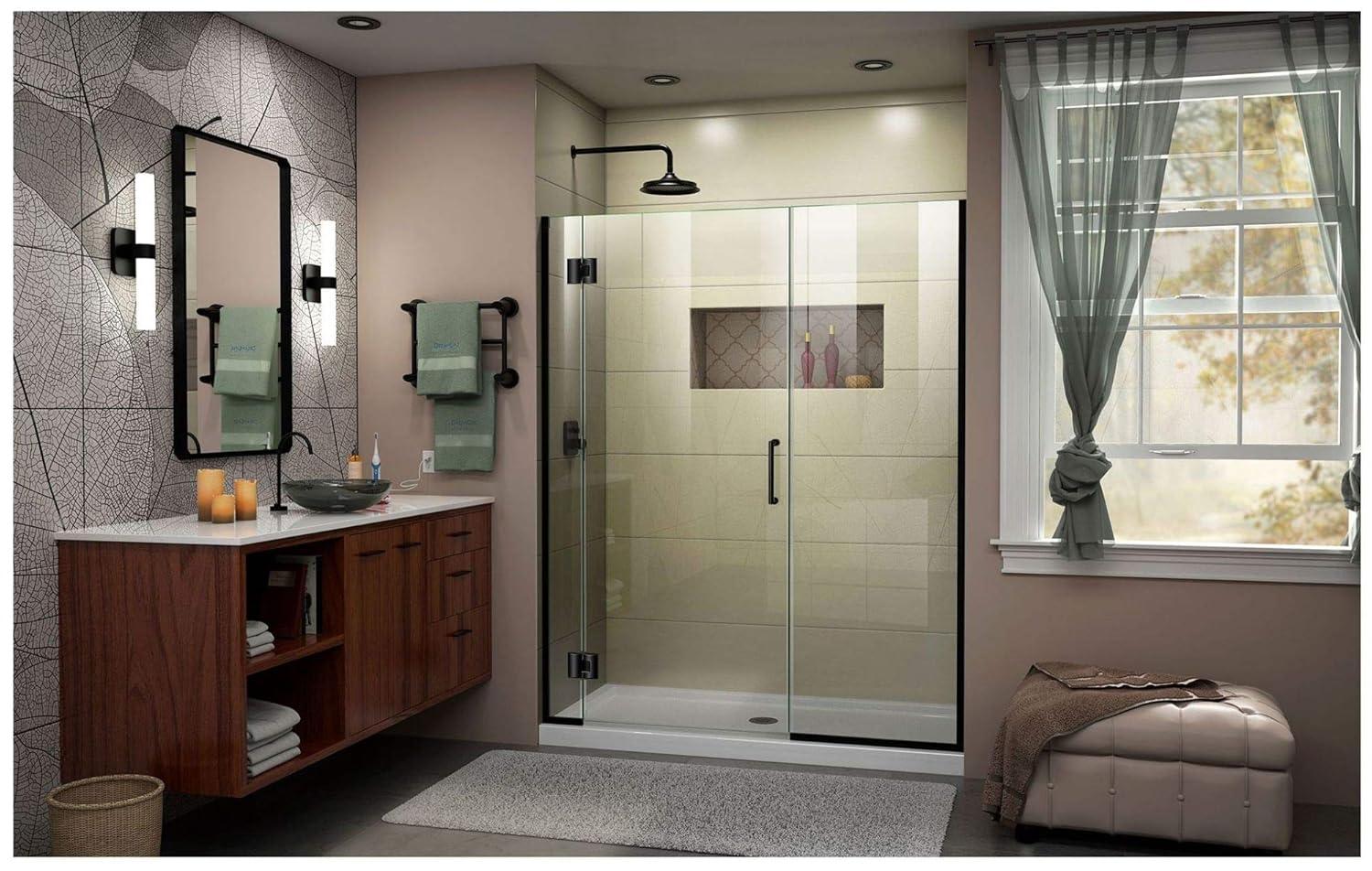 Unidoor-X 72" Frameless Hinged Shower Door with Clear Glass and Black Hardware