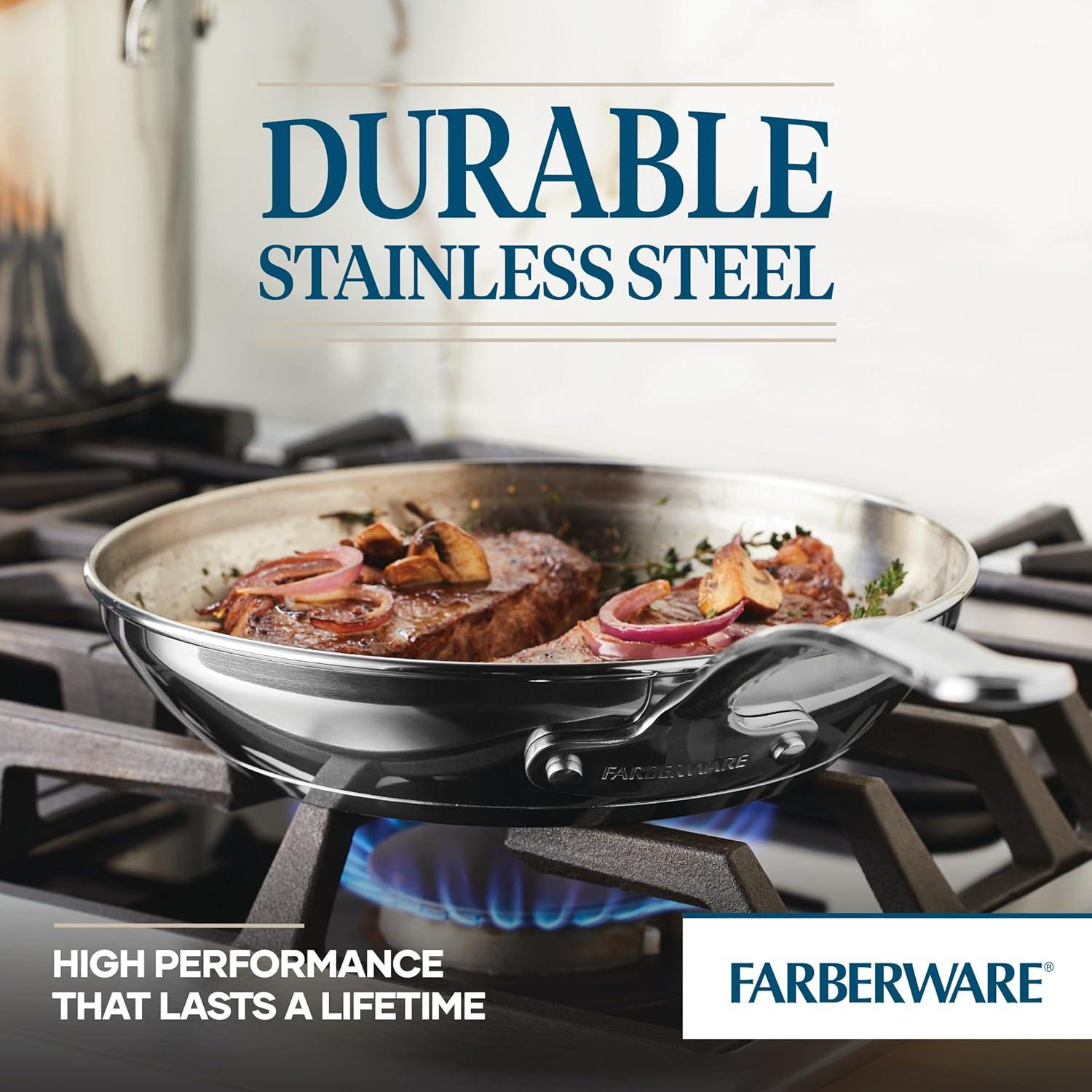 Farberware Millennium Stainless Steel Cookware Pots and Pans Set, 10 Piece, Silver