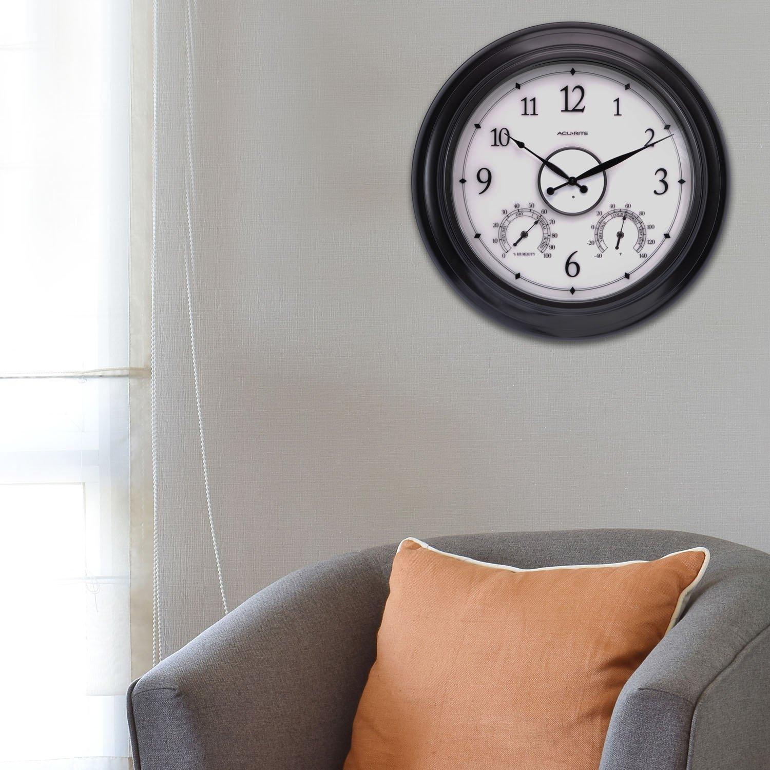 AcuRite 24-Inch, Illuminated LED Thermometer Clock with Temperature and Humidity for Outdoor or Indoor Use, Black (75133M)