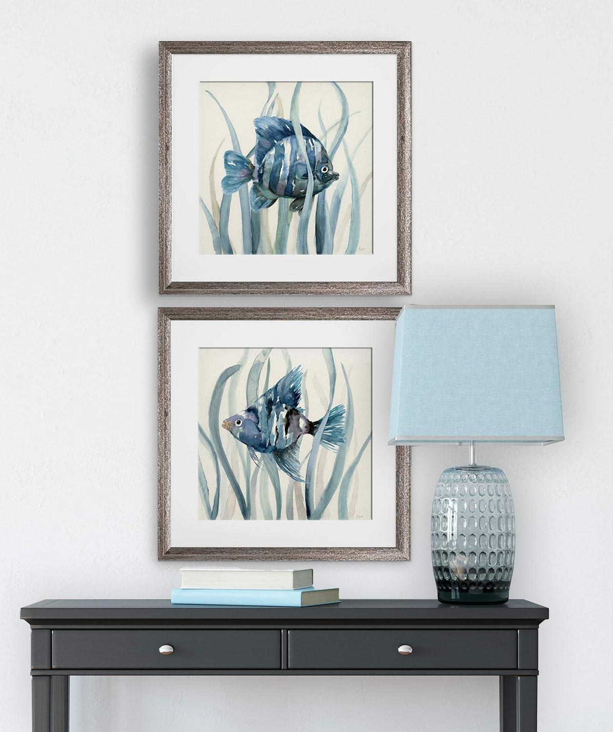 Silver Framed Fish in Seagrass Art Print Set, 16x16