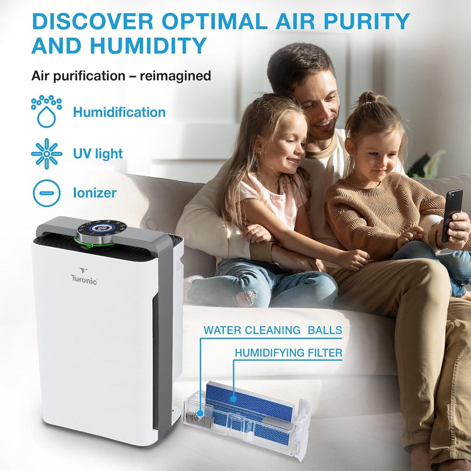 Turonic PH950 - Premium Hepa Air Purifier for Home with Humidifier