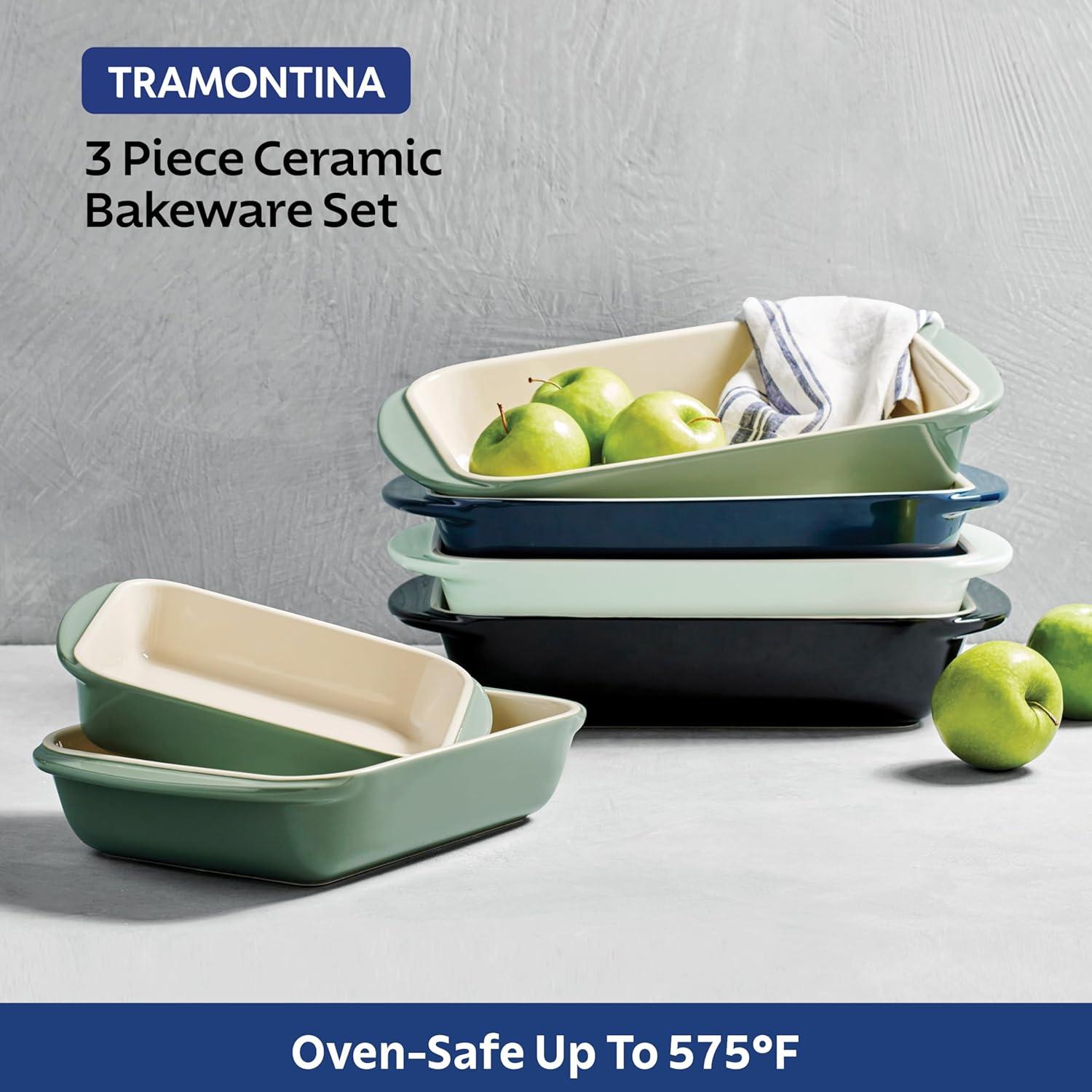 Tramontina Tramontina Mae 3-piece Ceramic Porcelain Baking Pans Set, Non Stick Casserole Dishes For Oven, Rectangular Bakeware For Lasagna, Cakes And Loafs