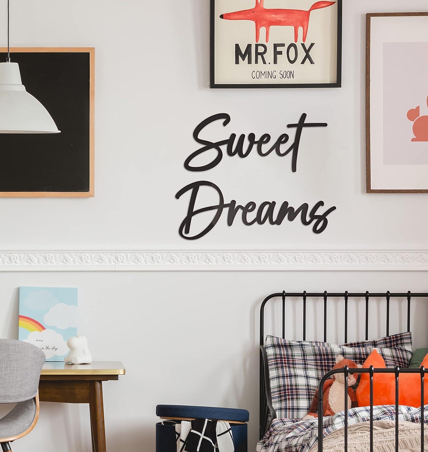 Vivegate Sweet Dreams Metal Sign Wall Art Decor - 35"X8" Black Modern Sweet Dreams Farmhouse Signs for Hanging Above Bed Wall Decor for Bedroom