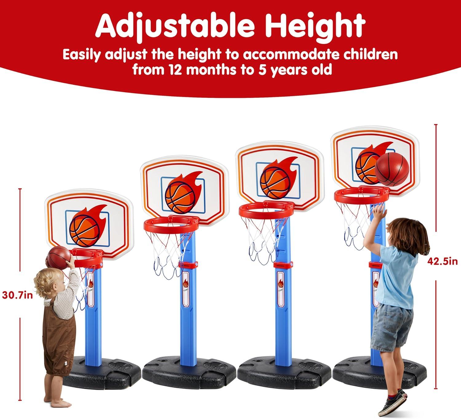 Phantoscope Toddler Basketball Arcade Game Set, Adjustable Basketball Goal With 4 Balls For Kids Indoor Outdoor Play, Carnival Games, Christmas Birthday Gift For Age 1 And Up, Plastic, Blue And Orange