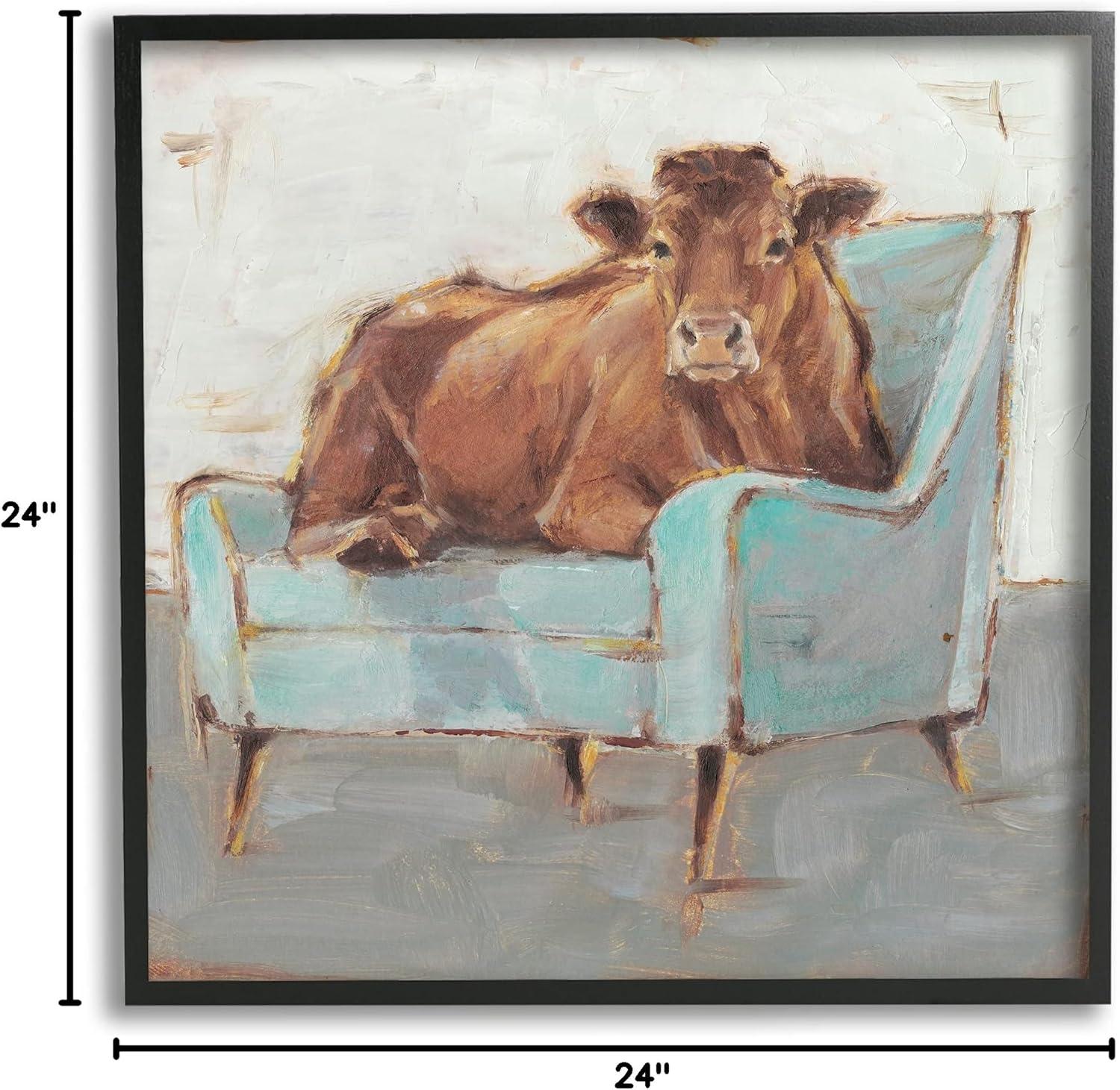 Stupell Industries Brown Bull on a Blue Couch Neutral Color Painting, 24 x 24,Design by Ethan Harper