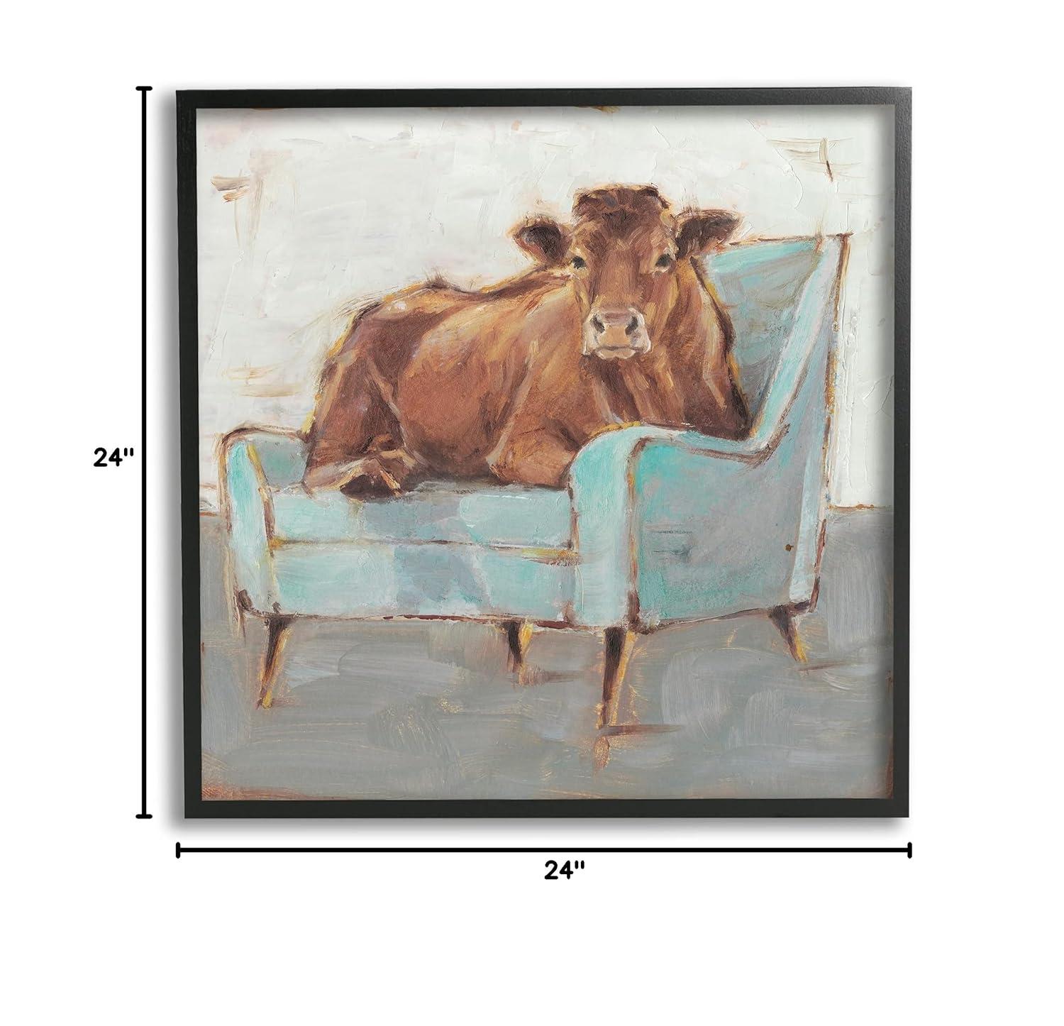 Stupell Industries Brown Bull on a Blue Couch Neutral Color Painting, 24 x 24,Design by Ethan Harper