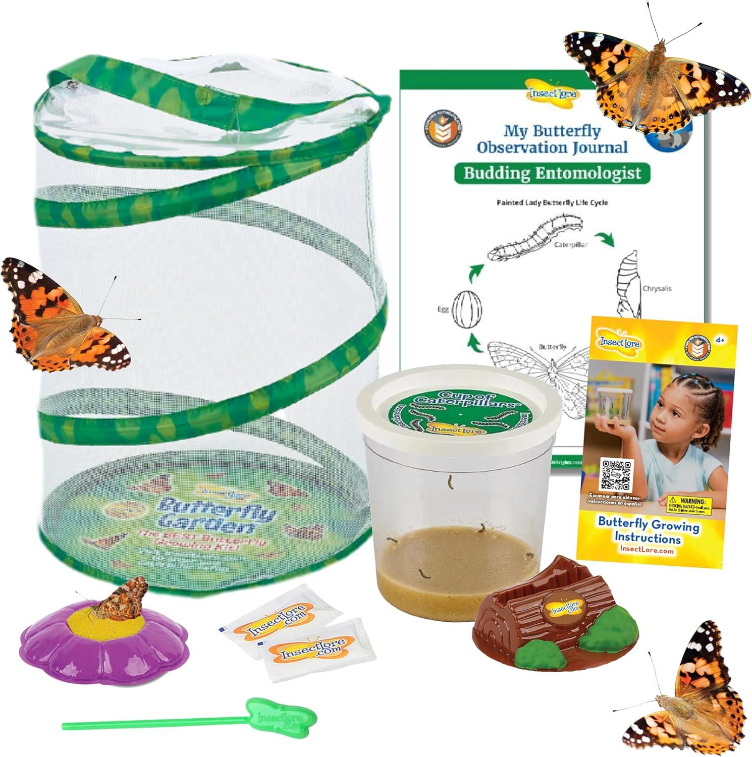 Insect Lore Giant Butterfly AIF9 Garden with Voucher | 18 Inch Habitat | Life Cycle Figurines Included | Voucher to Redeem 5 Baby Caterpillars Later | Raise Painted Lady Butterflies