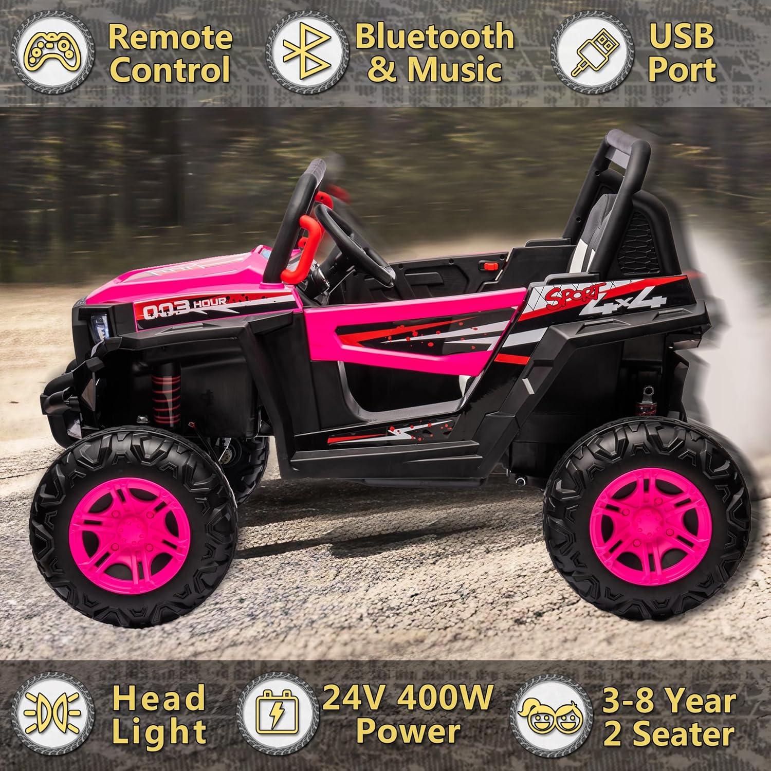 24V Pink 2-Seater Off-Road UTV Ride-On Car with Remote Control