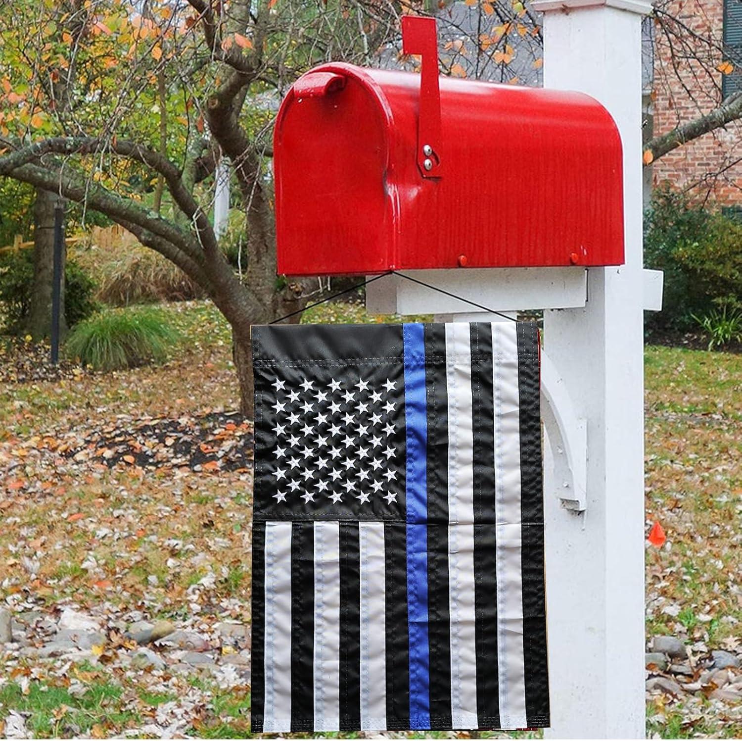 US Embroidered Thin Blue Line Garden Flag Double Sided 12x18 Inch American Police Yard Lawn Garden Flags Banner Heavy Duty Vivid Color