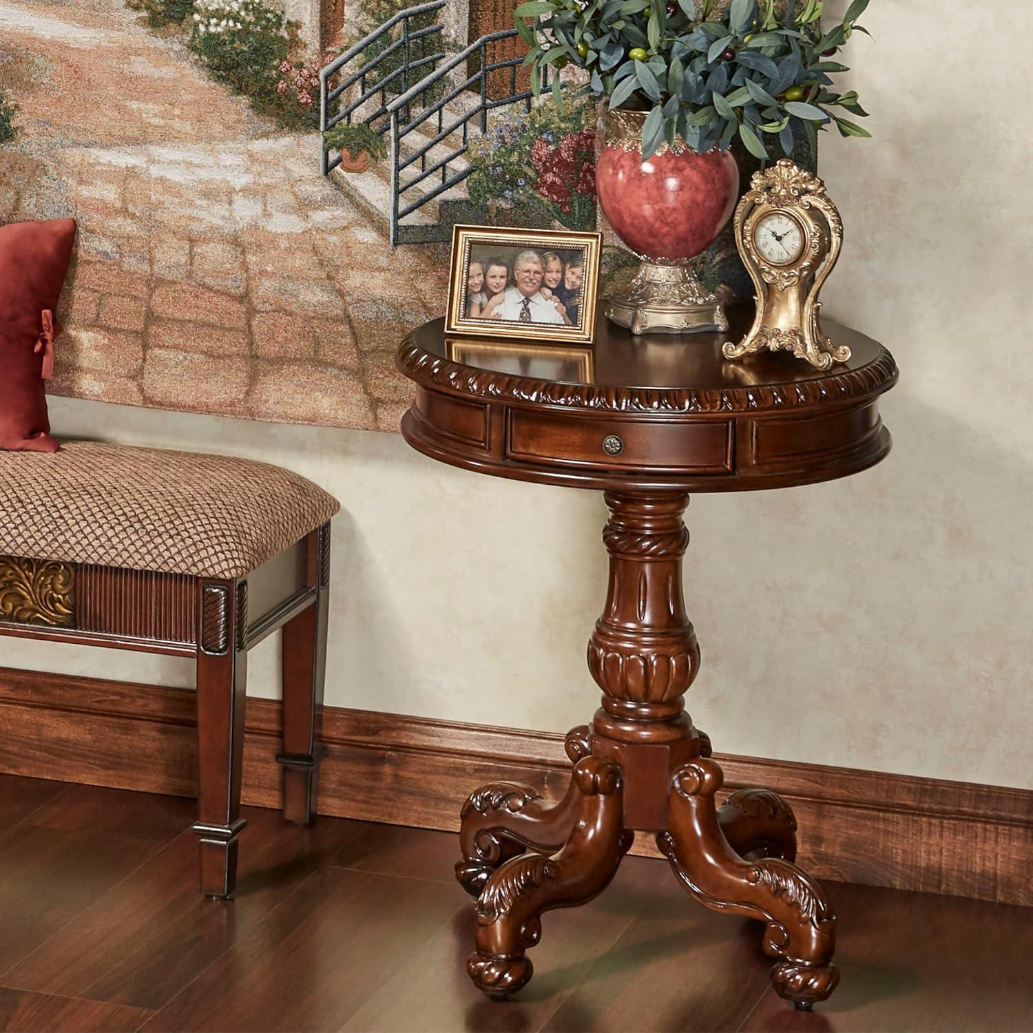 Autumn Cherry Round Wood Pedestal End Table with Storage